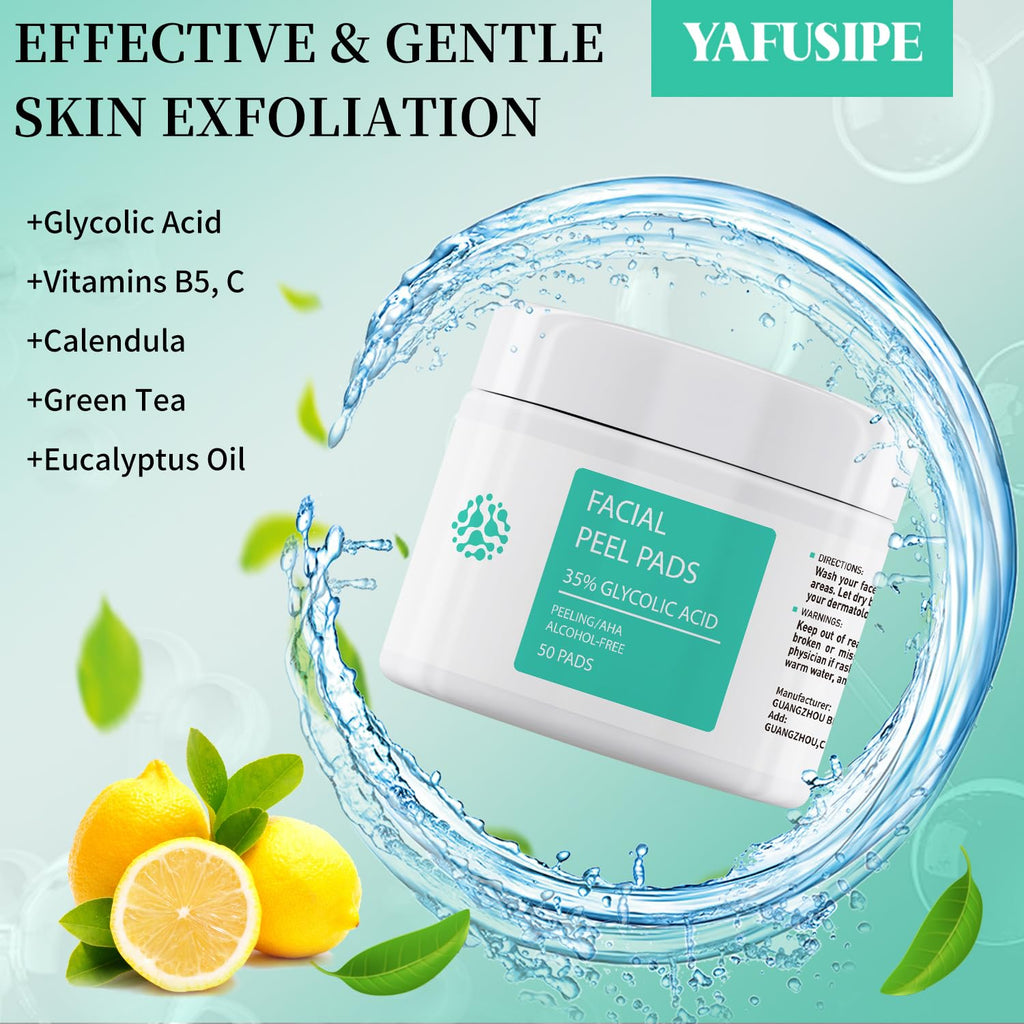 YAFUSIPE Glycolic Acid Toner Pads 35% AHA – Facial Exfoliators for Smooth, Even Tone (50 Pads)