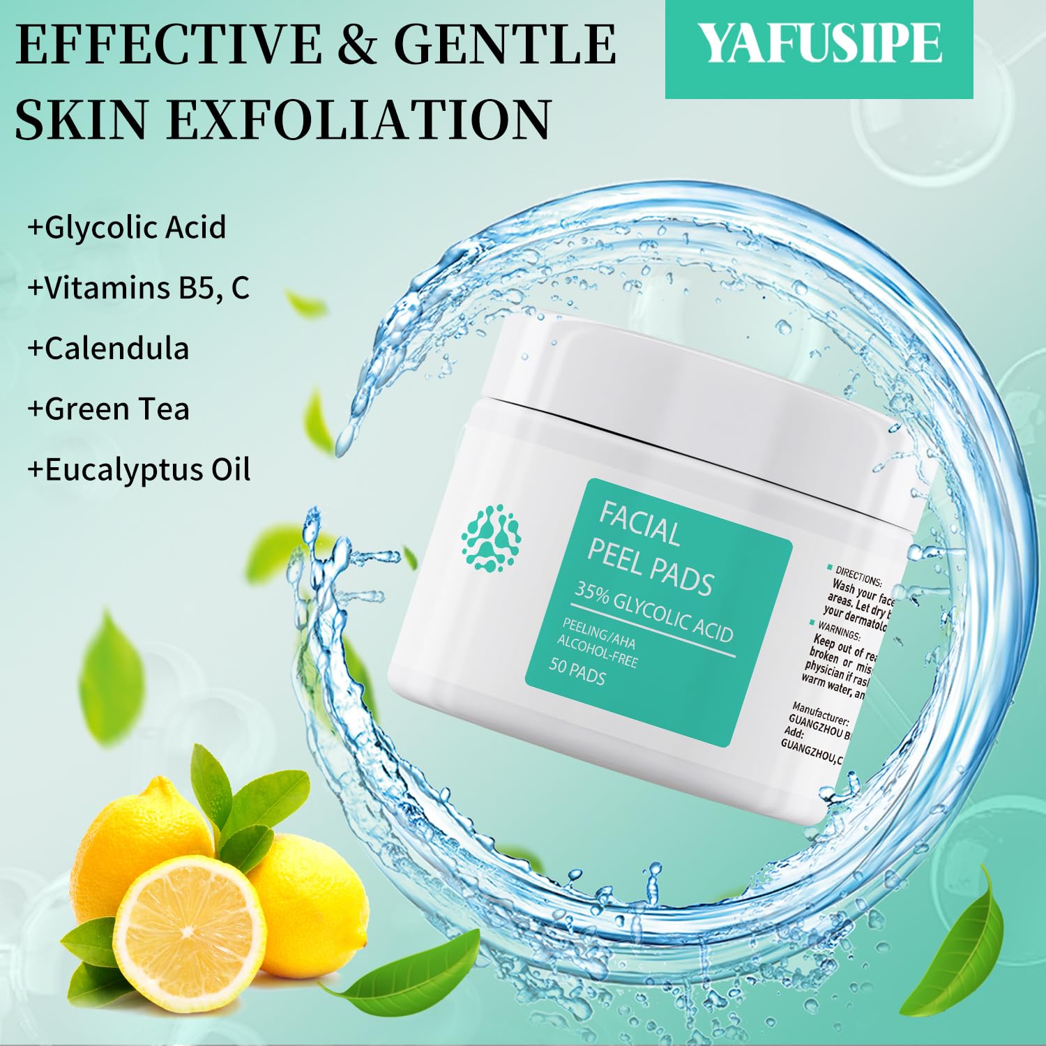 YAFUSIPE Glycolic Acid Toner Pads 35% AHA – Facial Exfoliators for Smooth, Even Tone (50 Pads)