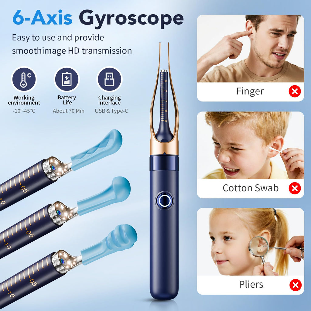 Yakbio Ear Cleaner with Camera 1296P HD - 6 LED Lights, Wireless Ear Wax Removal Kit