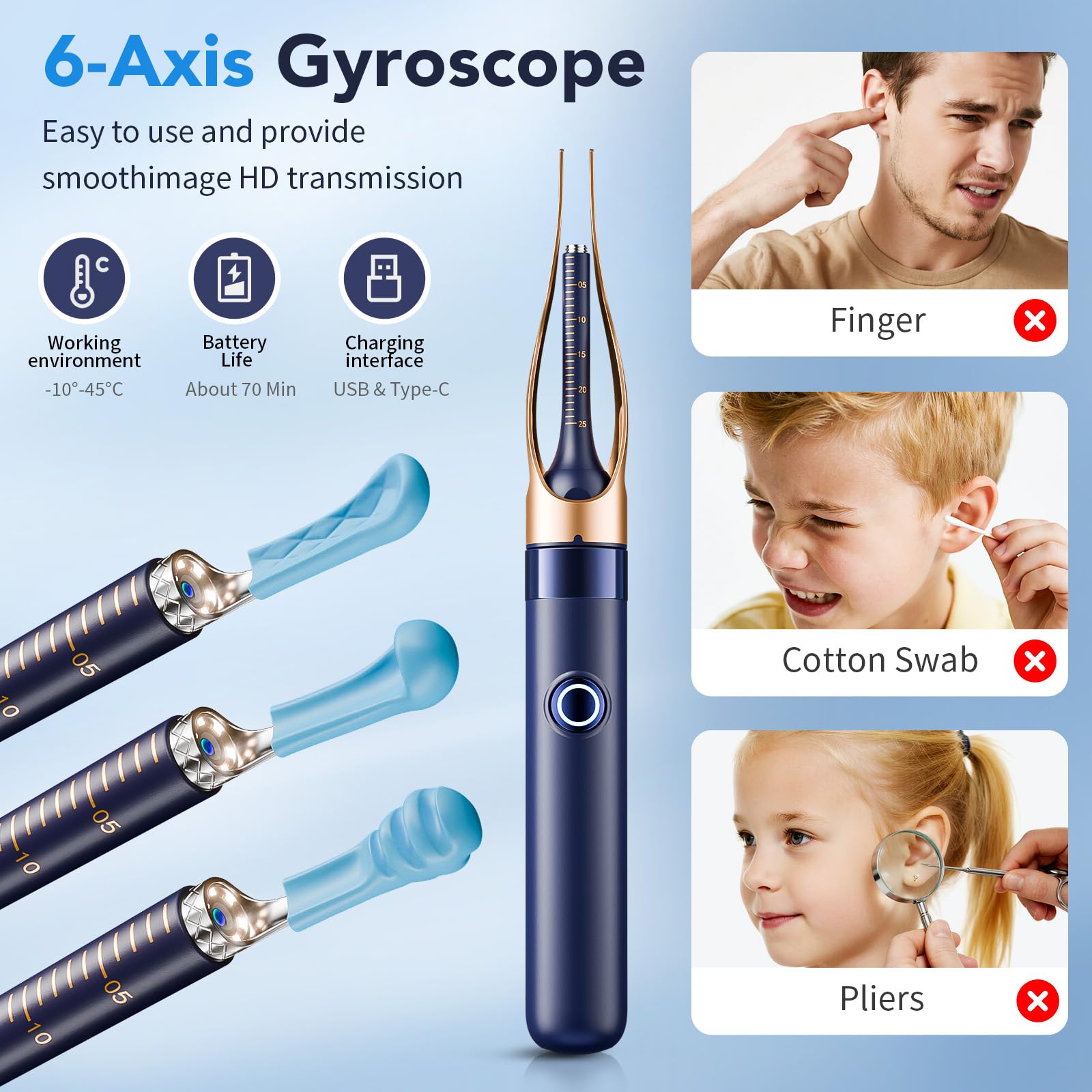 Yakbio Ear Cleaner with Camera 1296P HD - 6 LED Lights, Wireless Ear Wax Removal Kit