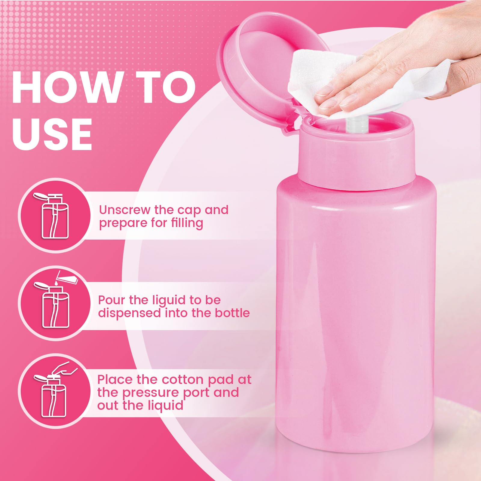 YAMYONE Push-Down Pump Bottles 200ml – Refillable Dispenser for Alcohol, Nail Polish Remover & Makeup Remover