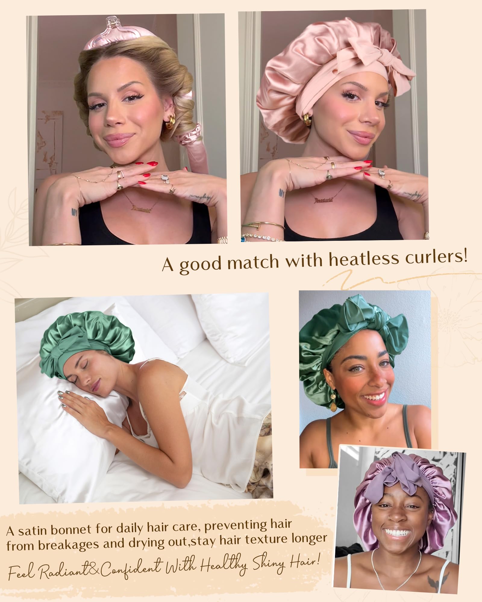 YANIBEST Adjustable Satin Bonnet for Sleeping Women | Double Layer Hair Protection