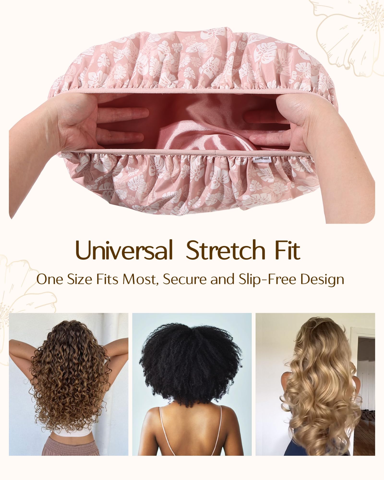 Yanibest Shower Cap for Women - Waterproof 2-Layer Satin Hair Cap for Long Hair and Braids