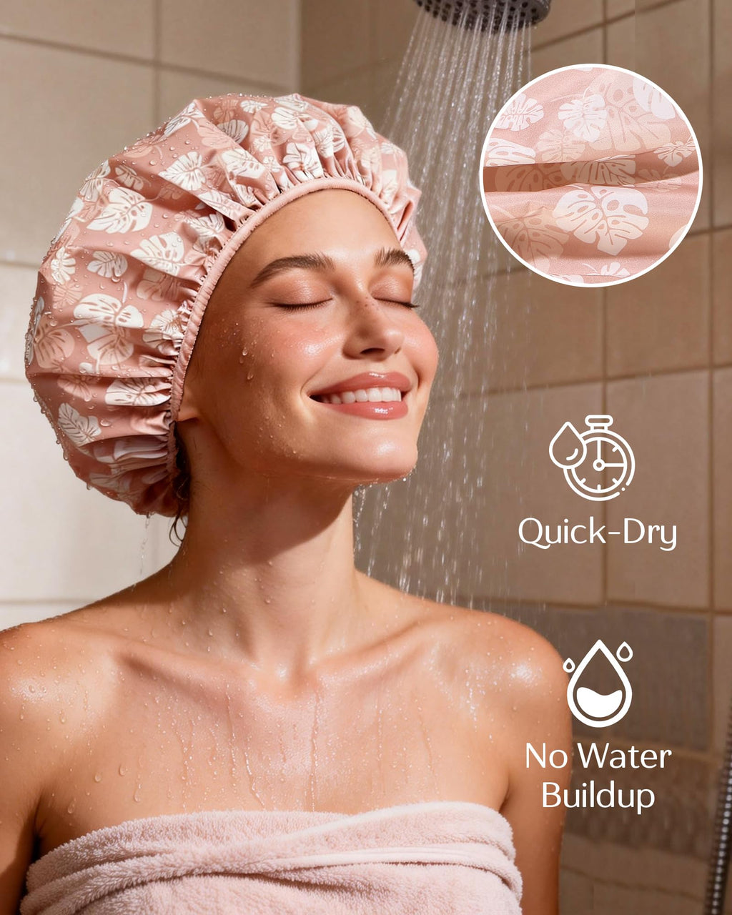Yanibest Shower Cap for Women - Waterproof 2-Layer Satin Hair Cap for Long Hair and Braids