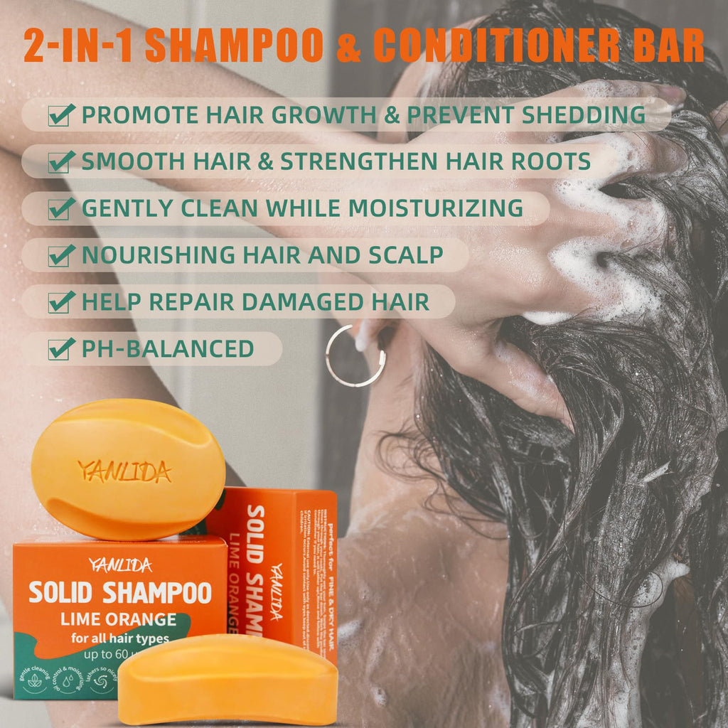 YANLIDA Solid Shampoo Bar 2-In-1 Citrus for All Hair Types | 2 x 3 oz