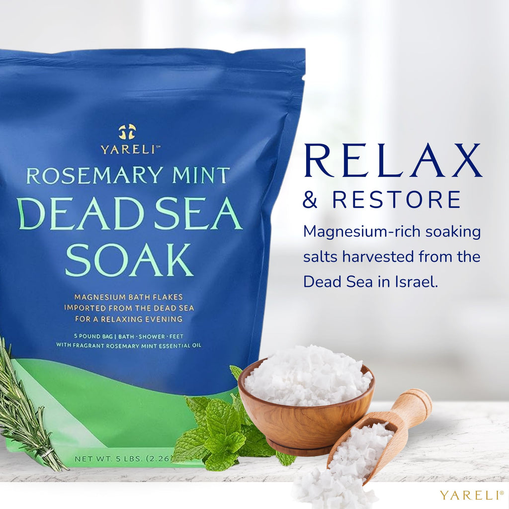 YARELI Magnesium Flakes 5lb – Rosemary Peppermint Dead Sea Bath & Foot Soak