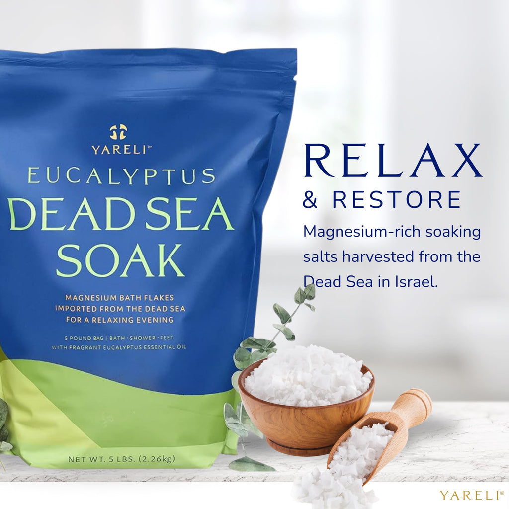 YARELI Magnesium Flakes 5lb – Dead Sea Bath & Foot Soak with Eucalyptus
