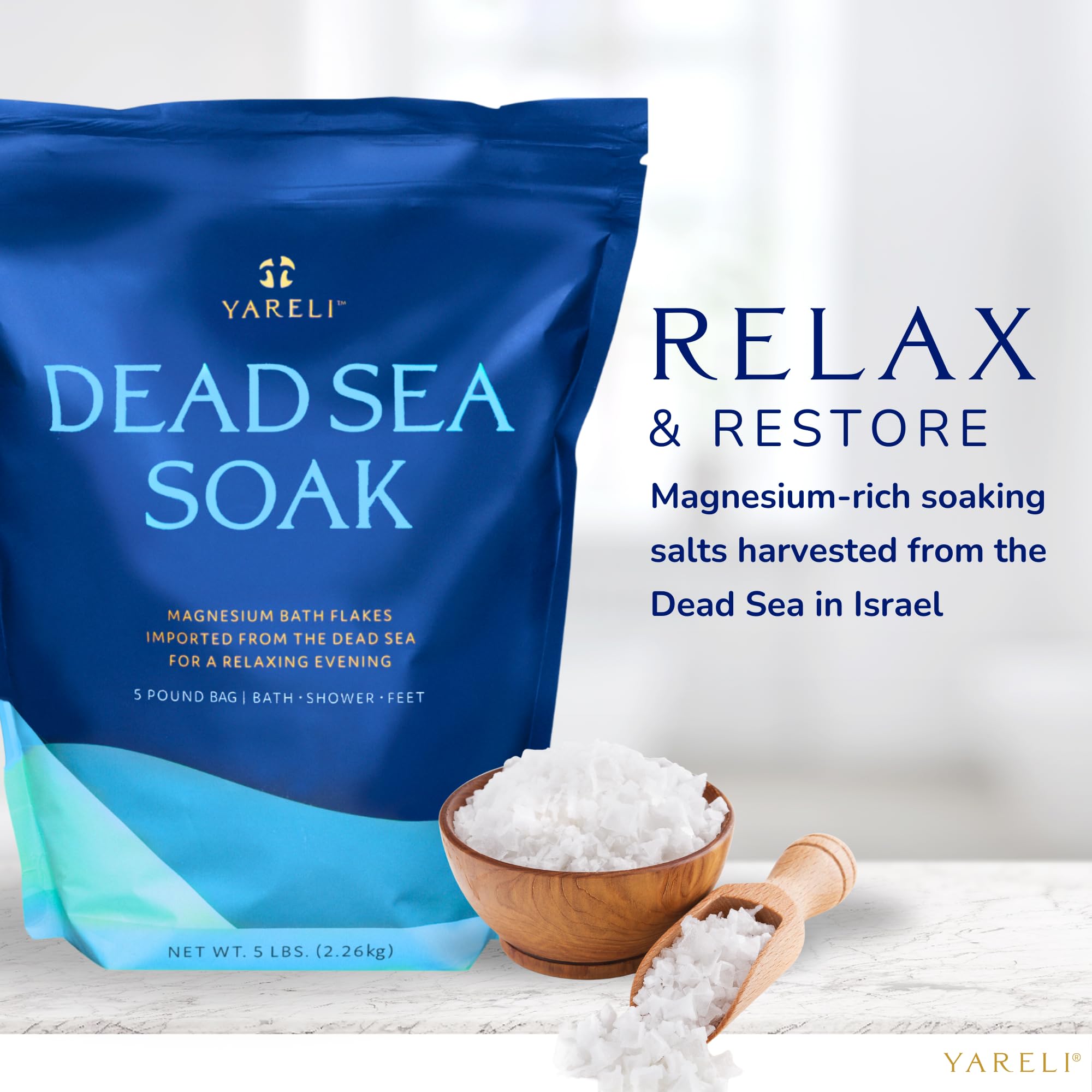 Yareli Magnesium Flakes 5lb | Dead Sea Bath Soak & Epsom Salt Alternative