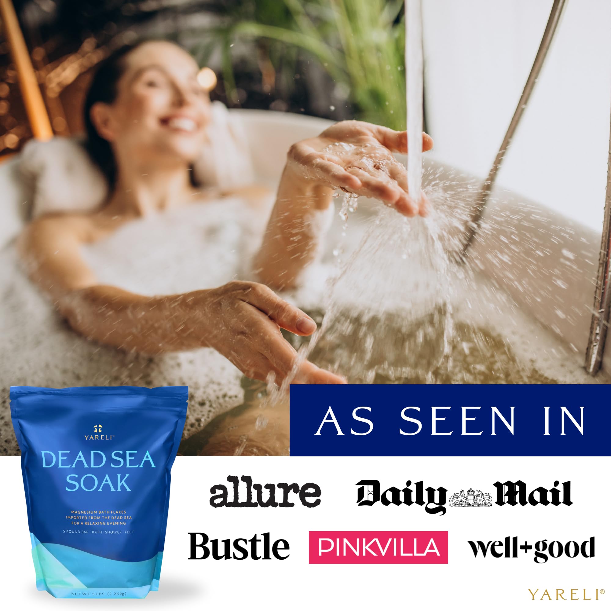 Yareli Magnesium Flakes 5lb | Dead Sea Bath Soak & Epsom Salt Alternative