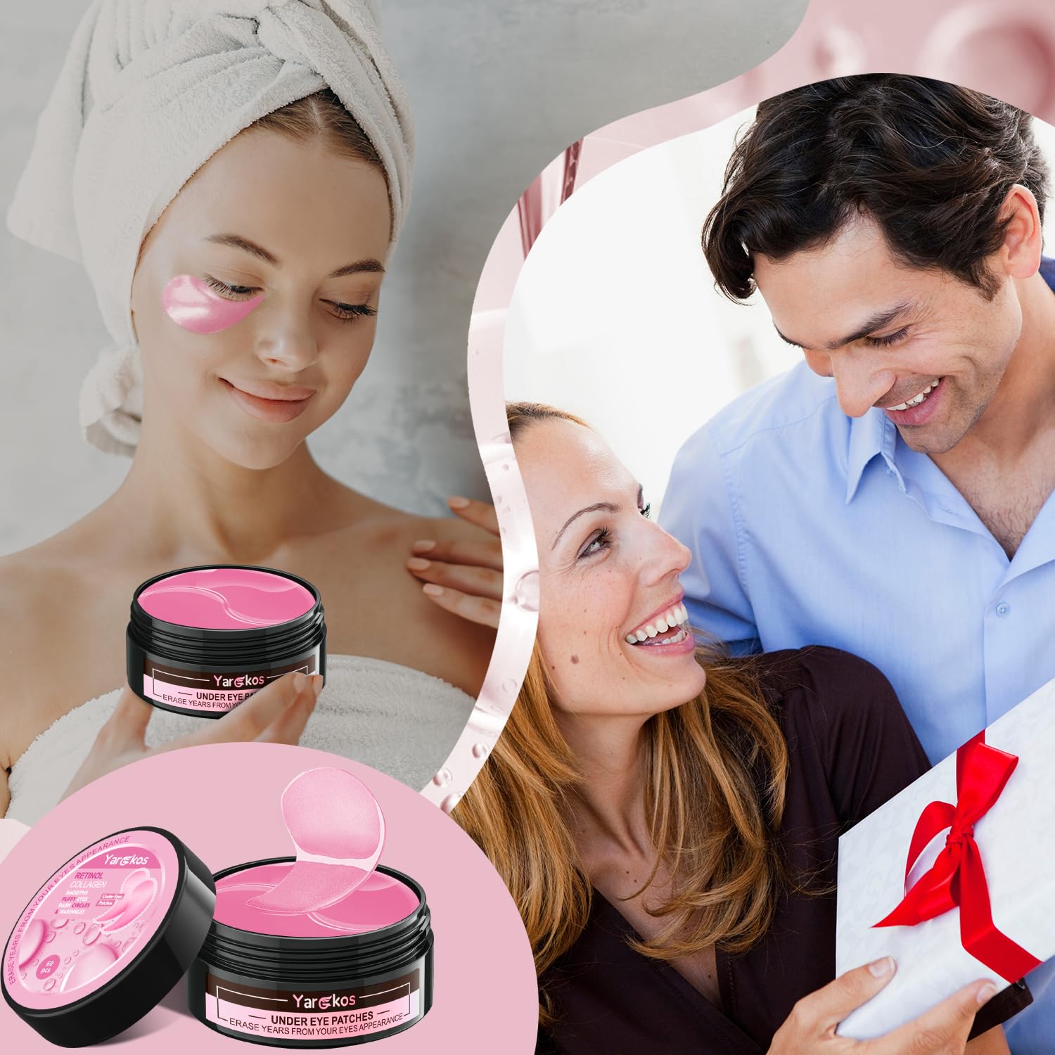 Yargkos 2 Packs 60 Pcs Under Eye Patches – 24K Gold + Pink Hydrating Gel Patches