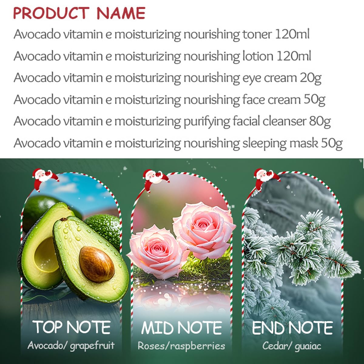 Yasovigi Christmas Avocado Skincare Gift Set – 6-Piece Deep Moisturizing Kit