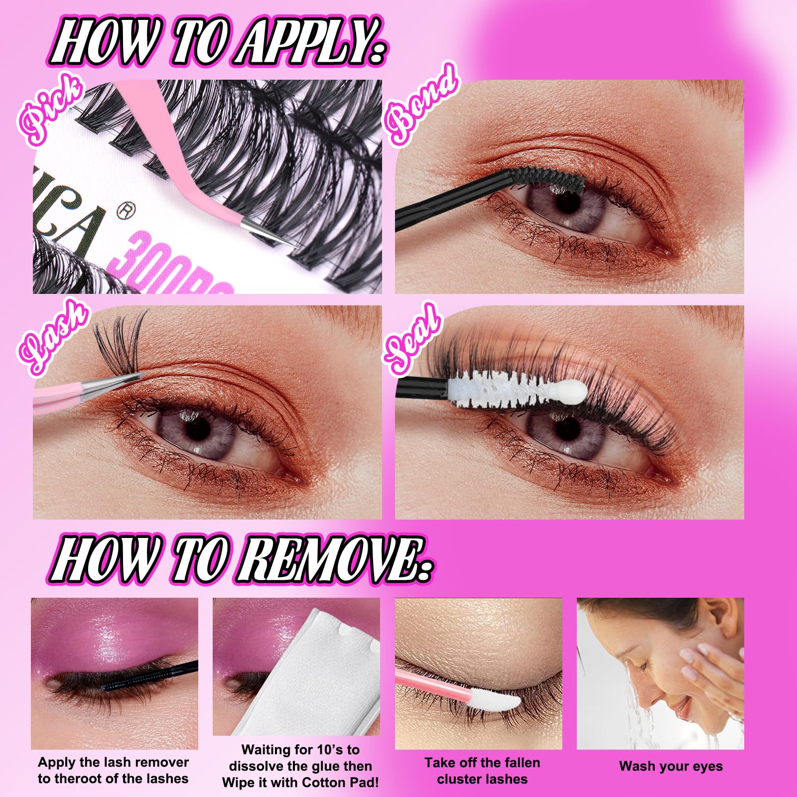 Yawamica DIY Lash Extension Kit 300pcs — At-Home Salon-Style Lashes (9-18mm, 40D/50D)
