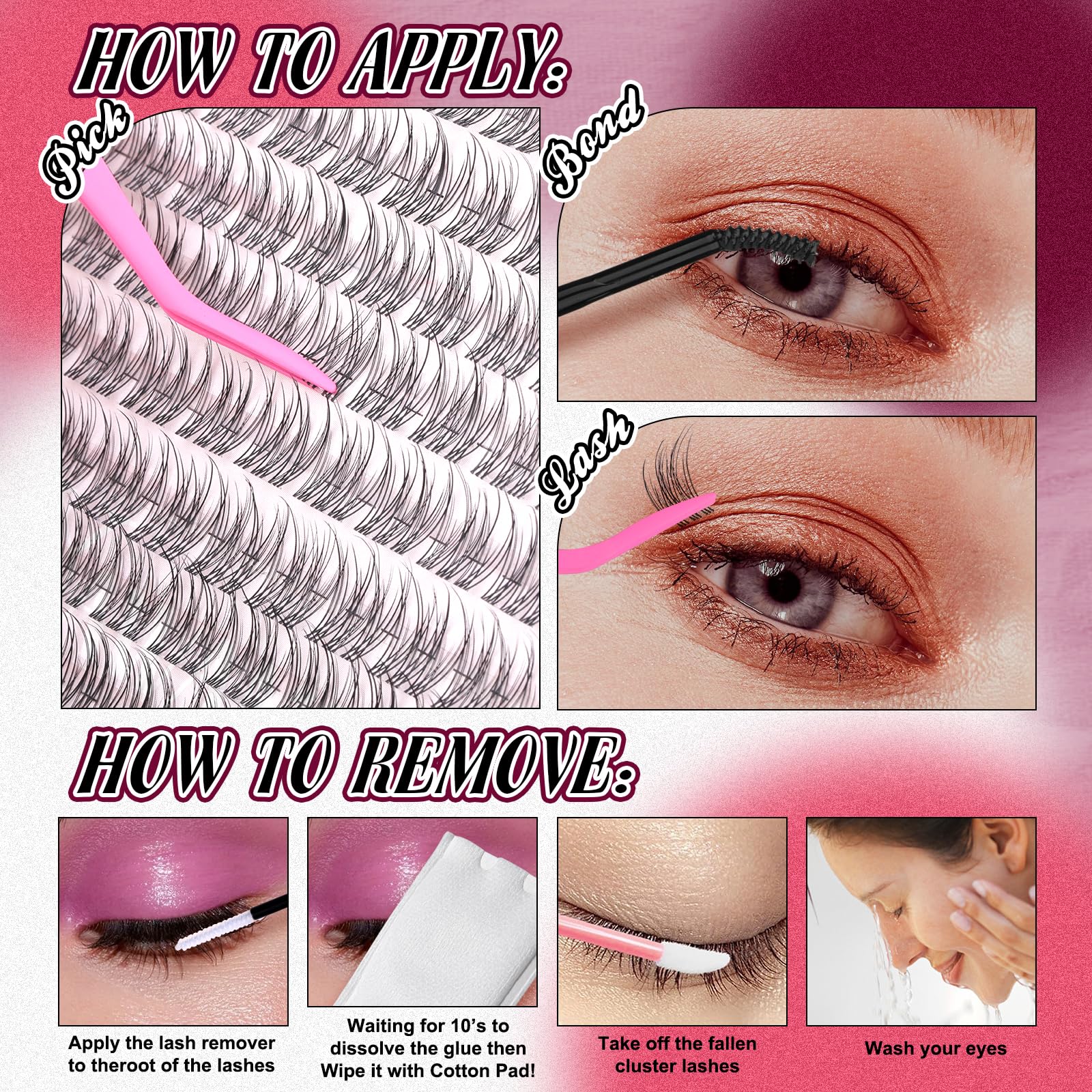Yawamica Natural Lash Extension Kit – Wispy 9-11mm Clusters, 180pcs with Bond & Seal