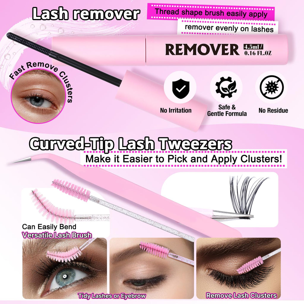 Yawamica Lash Clusters Kit 320pcs — DIY D-Curl Lashes 9-16mm with Bond, Seal & Tools