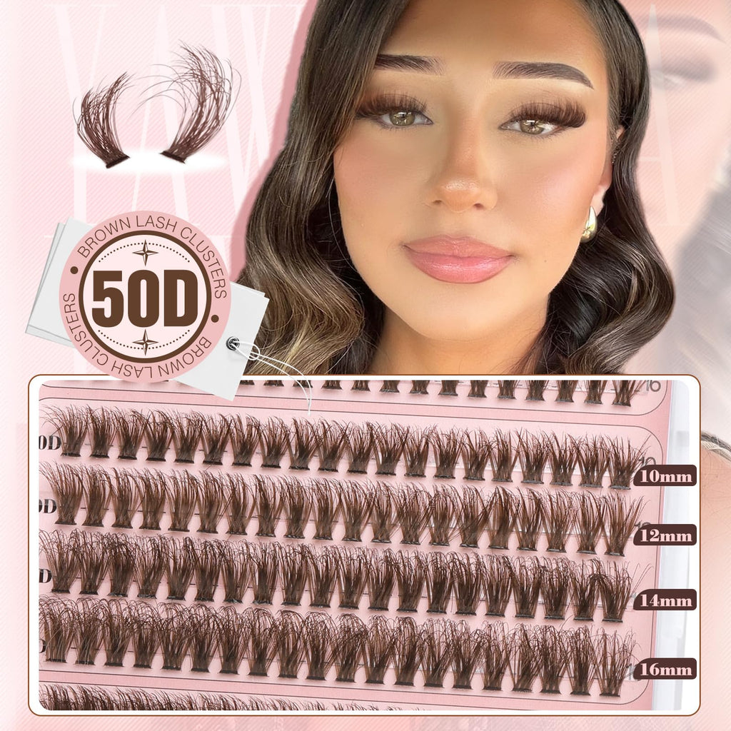 Yawamica Brown Lash Clusters Kit – DIY Fluffy Lash Extensions 10-16mm (40D-70D)