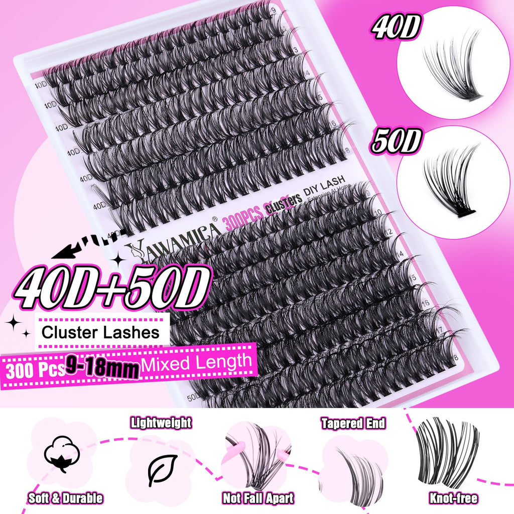 Yawamica DIY Lash Extension Kit 300pcs — At-Home Salon-Style Lashes (9-18mm, 40D/50D)
