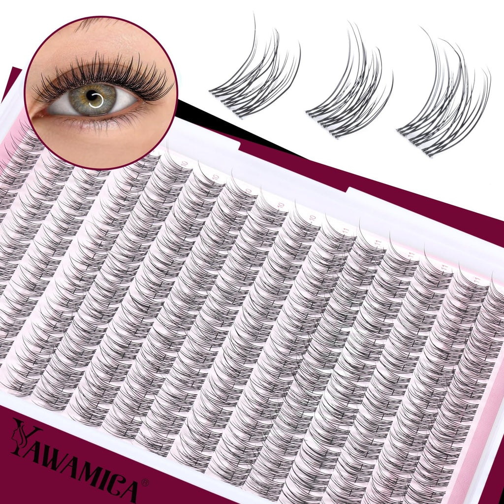 Yawamica Natural Lash Extension Kit – Wispy 9-11mm Clusters, 180pcs with Bond & Seal