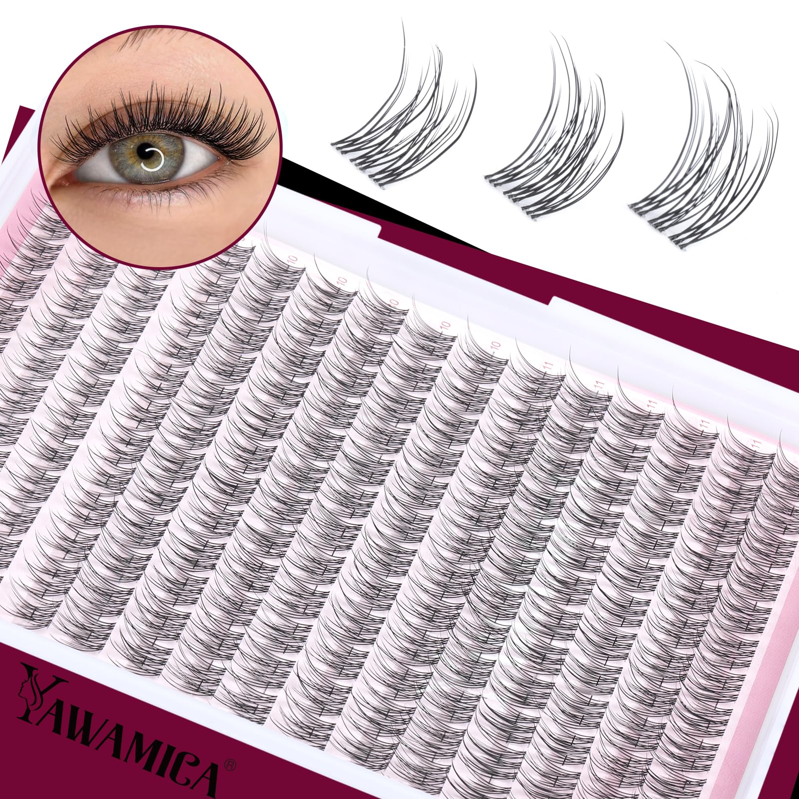 Yawamica Natural Lash Extension Kit – Wispy 9-11mm Clusters, 180pcs with Bond & Seal