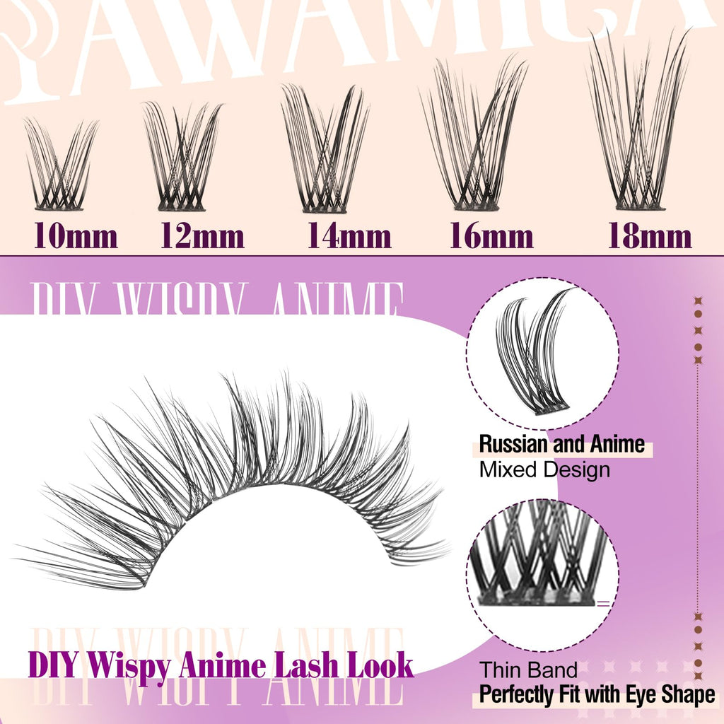 Yawamica Natural Lash Clusters Kit – Wispy DIY Lash Extensions (10-18mm) with Glue & Tweezers