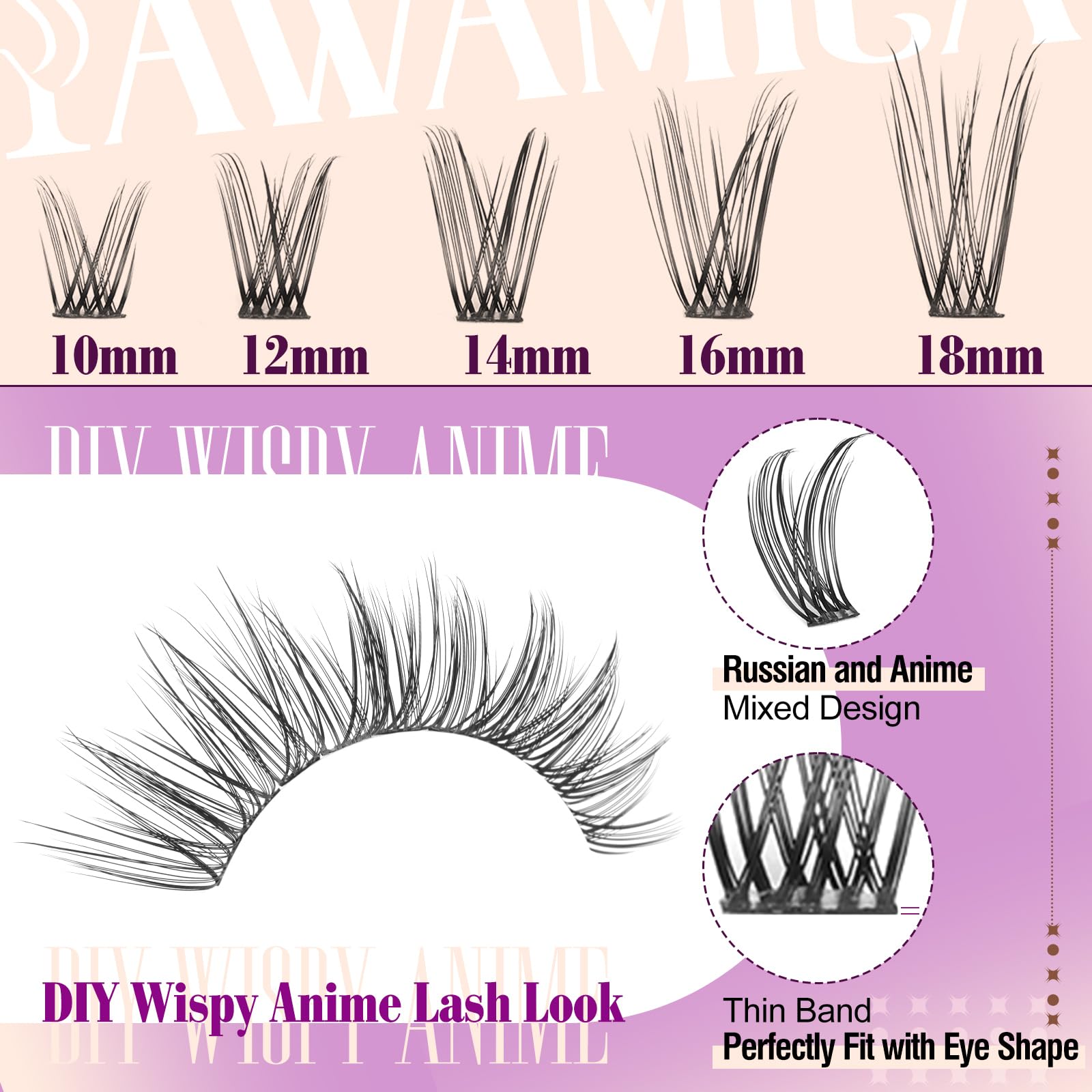 Yawamica Natural Lash Clusters Kit – Wispy DIY Lash Extensions (10-18mm) with Glue & Tweezers