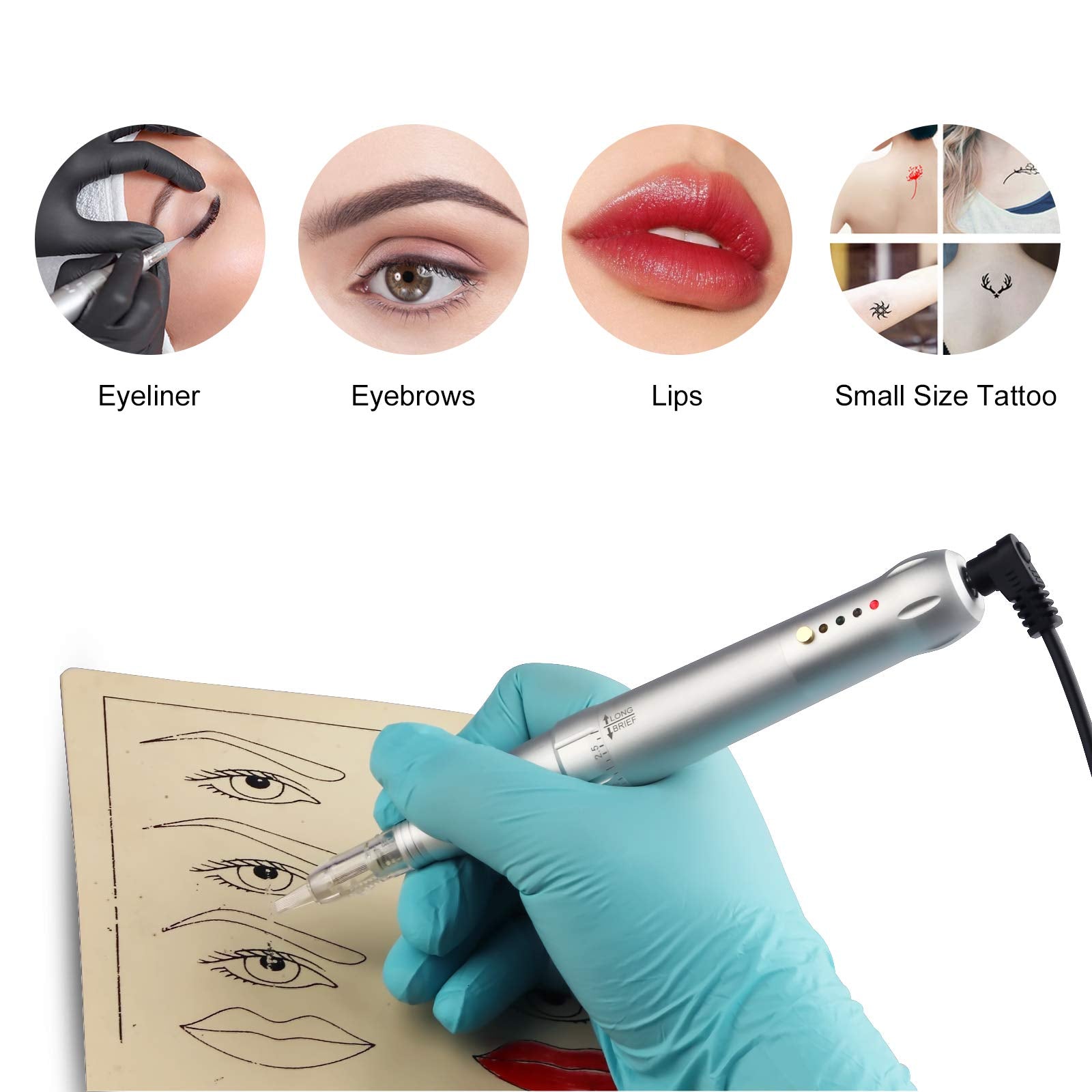 Ybeauty Permanent Eyebrow Tattoo Pen Kit – Corded Microblading Machine with 15 Cartridges