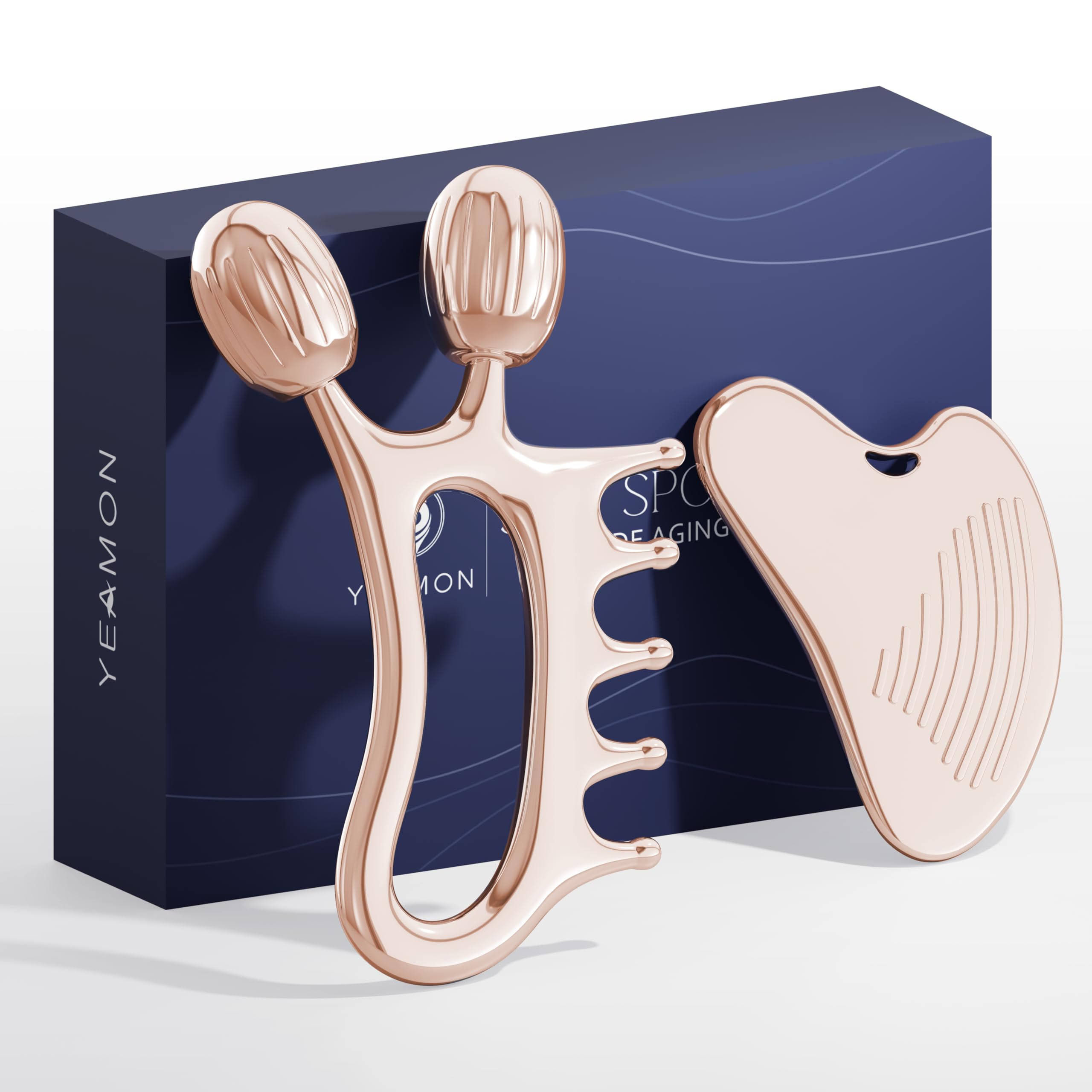 Yeamon 3-in-1 Gua Sha Set – Rose Gold Roller & Comb for Facial Contouring