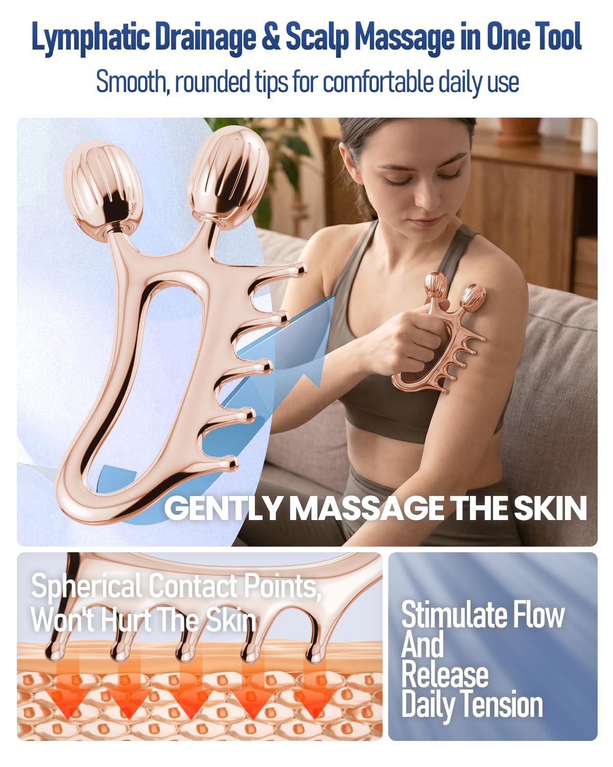 Yeamon 3-in-1 Gua Sha Set – Rose Gold Roller & Comb for Facial Contouring