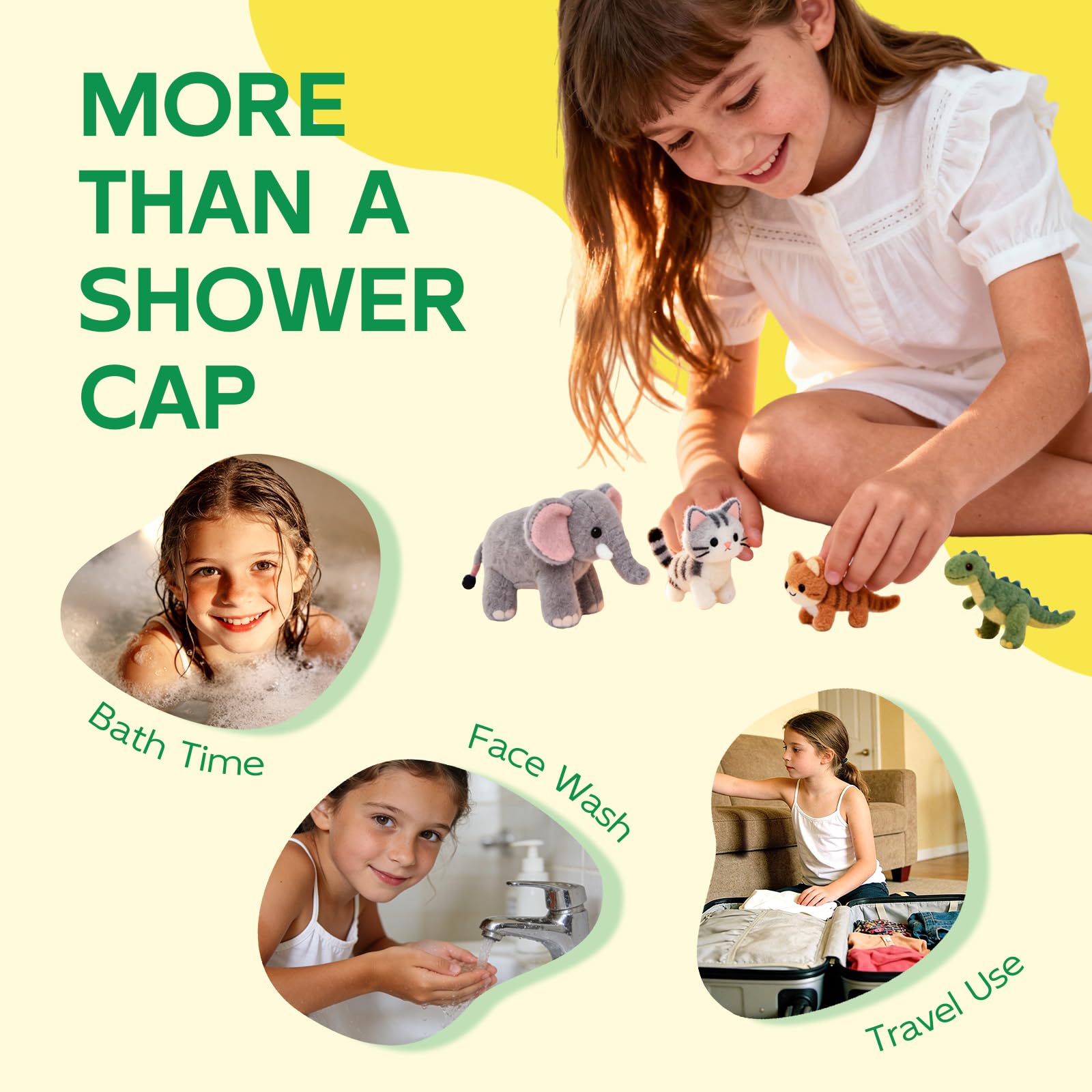 Years calm Kids Shower Cap - Waterproof Reusable Cartoon Bath Cap with Soft Elastic Band