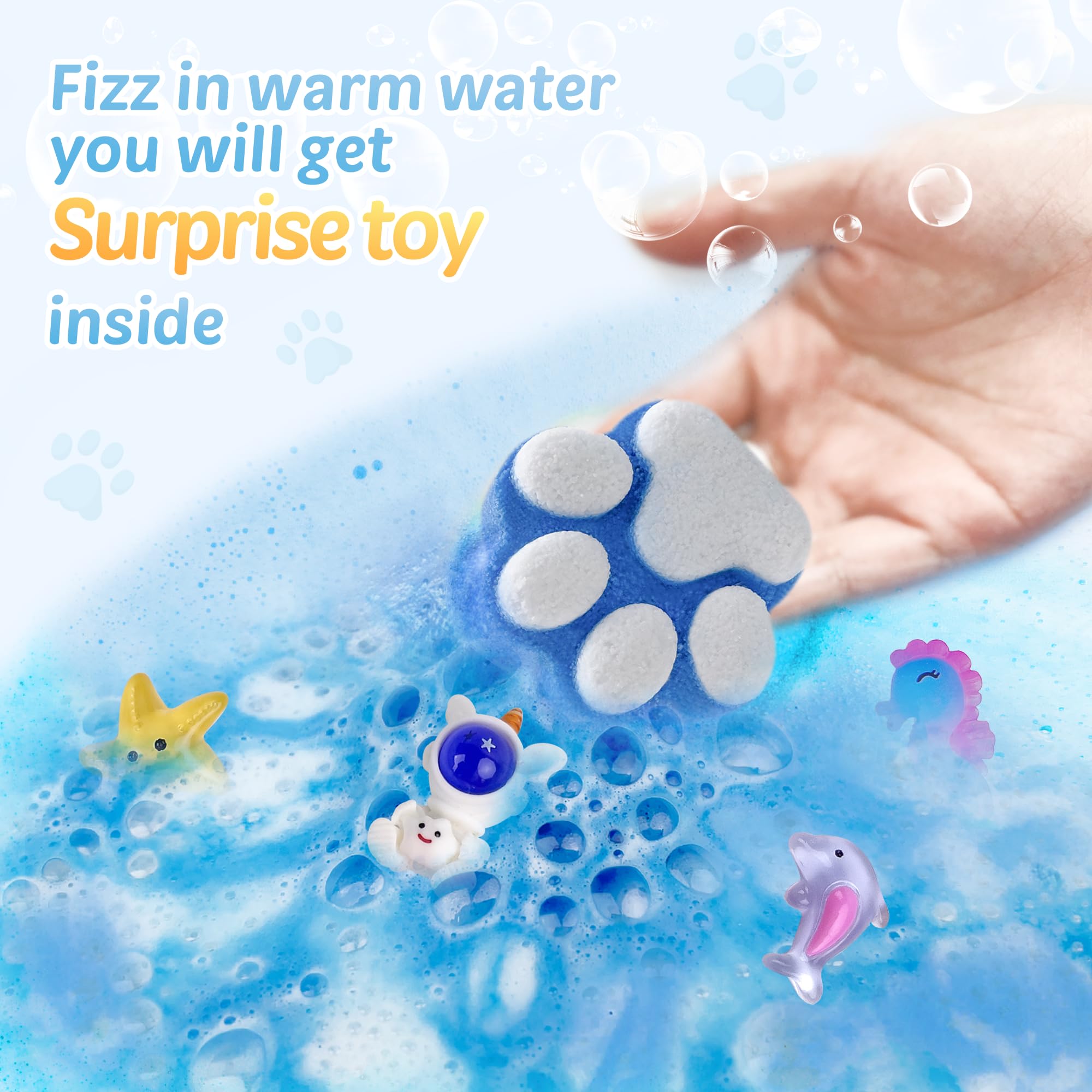 Yekery Kids Bath Bombs – 32 Surprises Inside Paw Shapes with Toys
