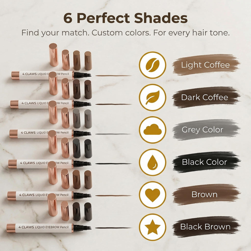 YeMoMo 4-Claw Liquid Eyebrow Pencil – Waterproof Microblading-Style Brows, 6 Shades, Fine Tip