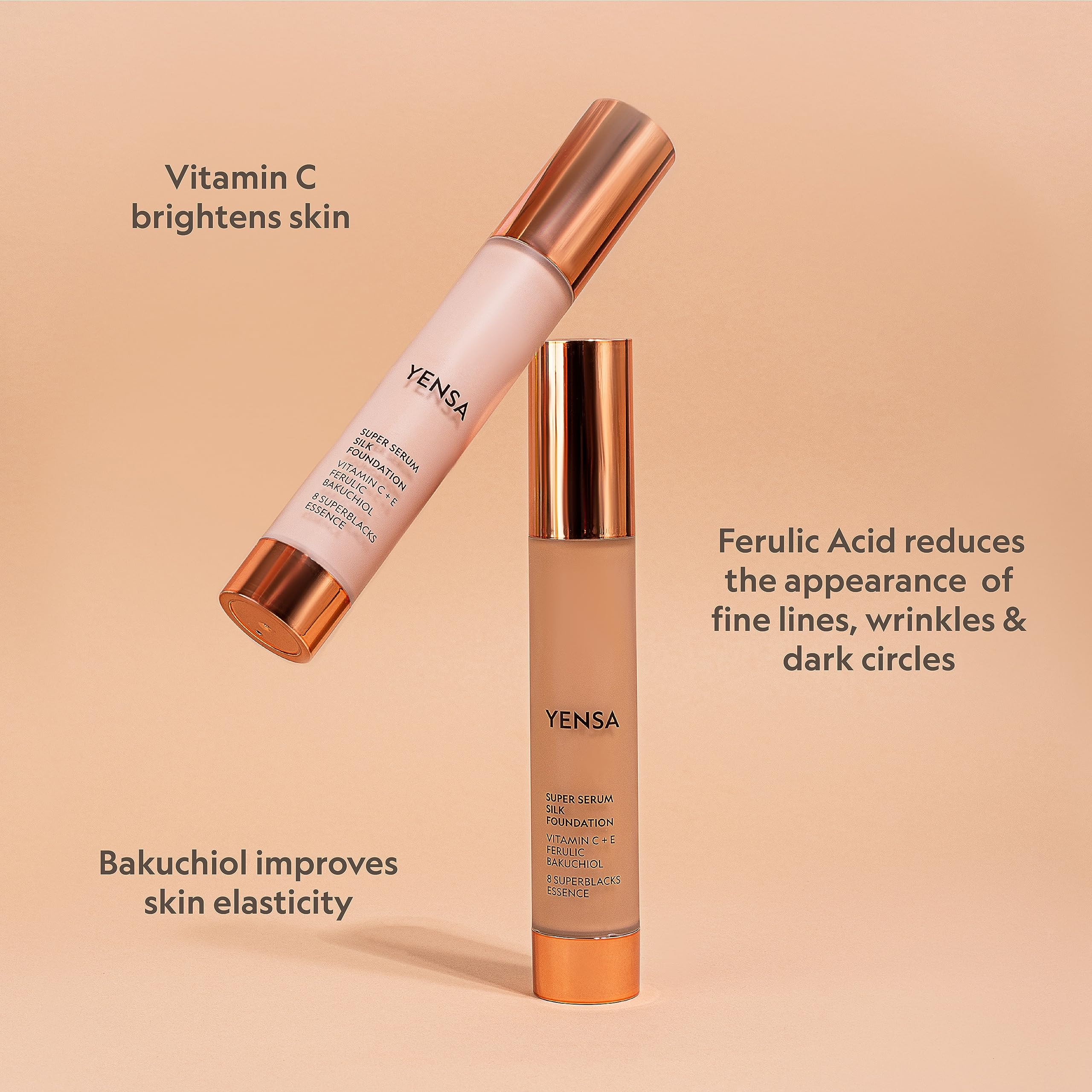 YENSA Serum Foundation Makeup - Super Silk Full Coverage Foundation with Peptides, Vitamin C & Ferulic Acid – Light Medium 1 oz