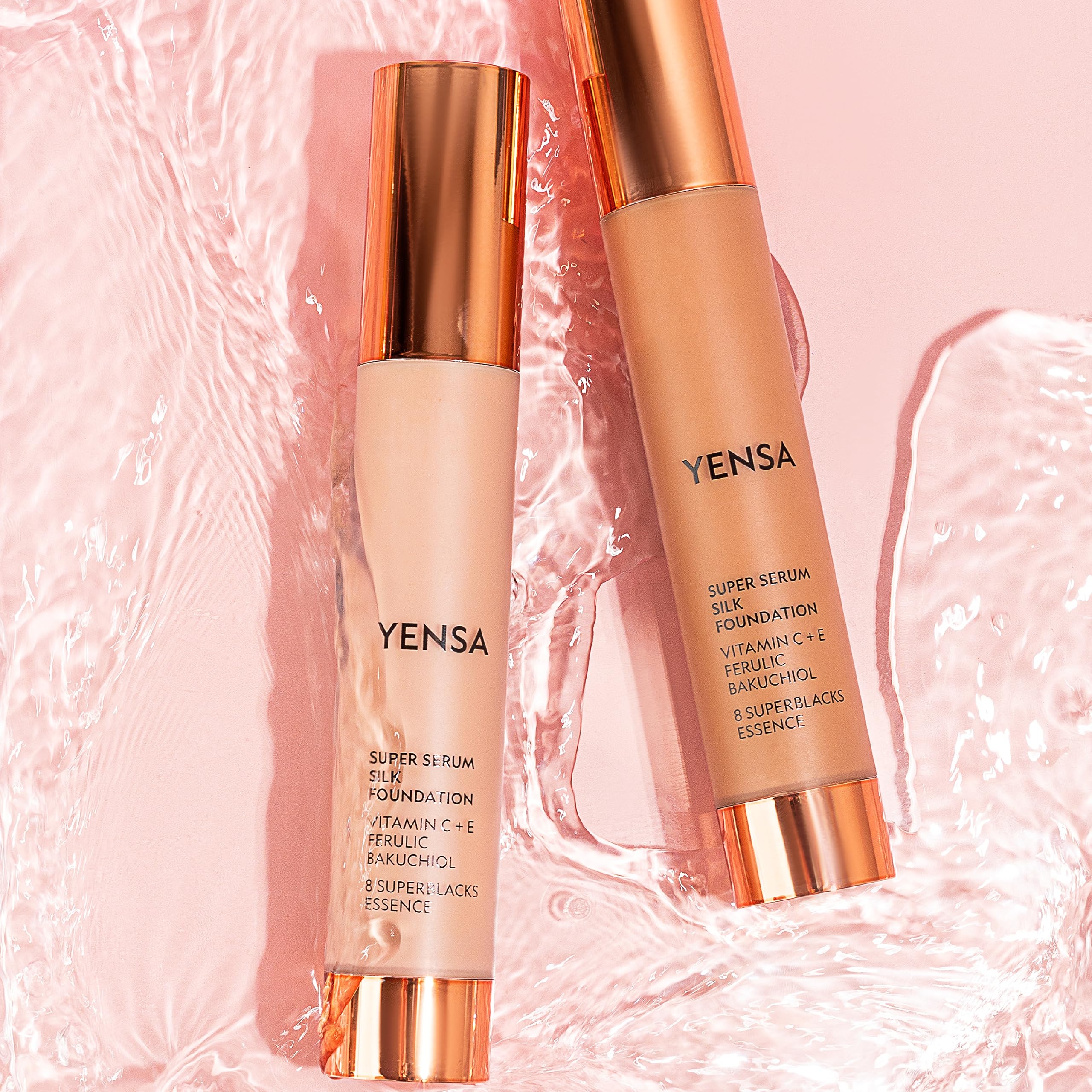 YENSA Serum Foundation Makeup - Super Silk Full Coverage Foundation with Peptides, Vitamin C & Ferulic Acid – Light Medium 1 oz