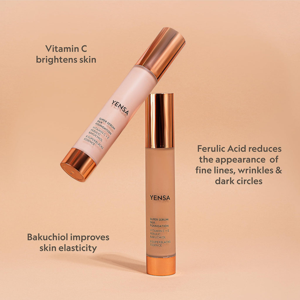 YENSA Serum Foundation Makeup – Super Silk Full Coverage with Peptides, Vitamin C & Ferulic Acid | Fair 3 (1 oz)