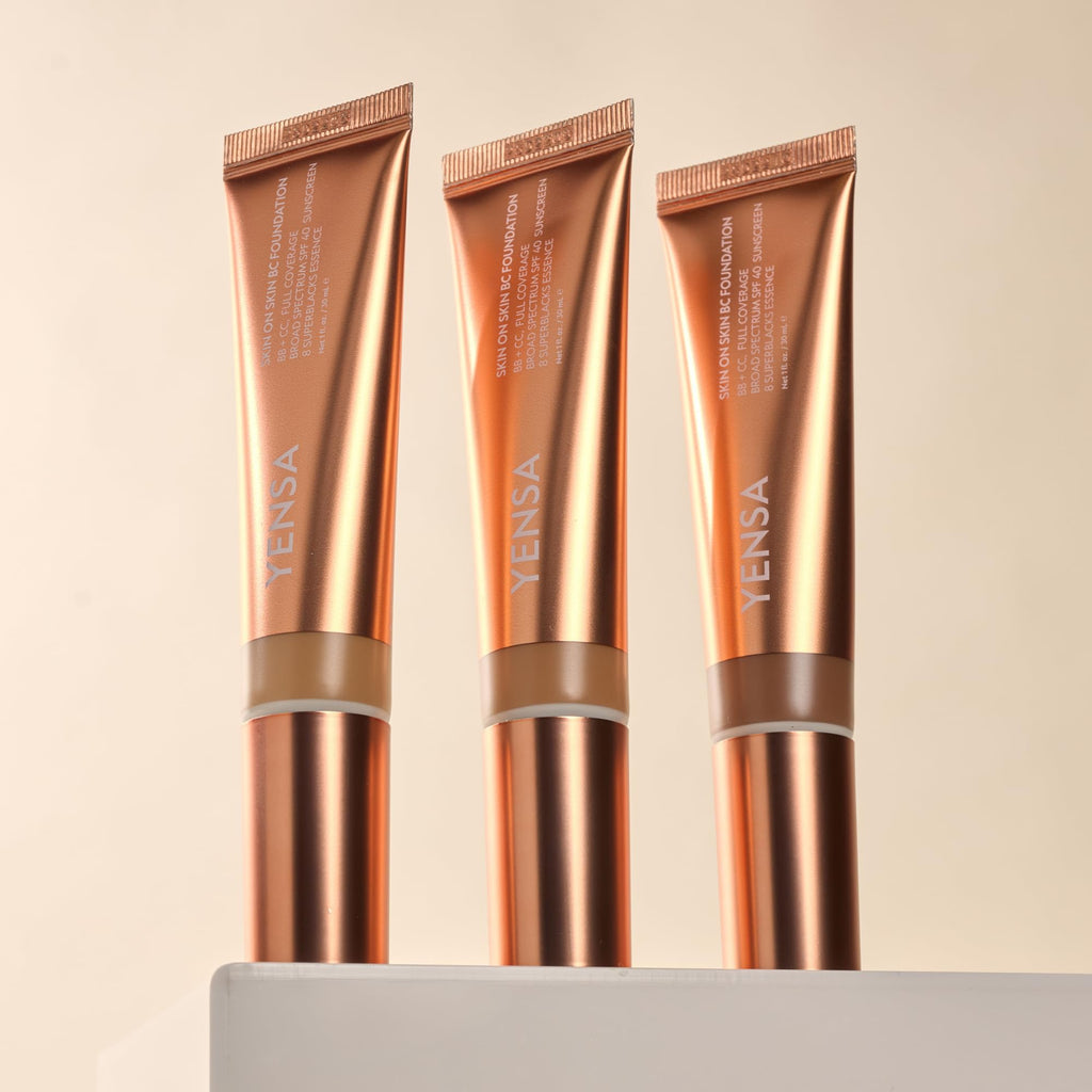 YENSA Skin on Skin BC Foundation MakeUp — Buildable Full Coverage with SPF 40 (Deep Warm)