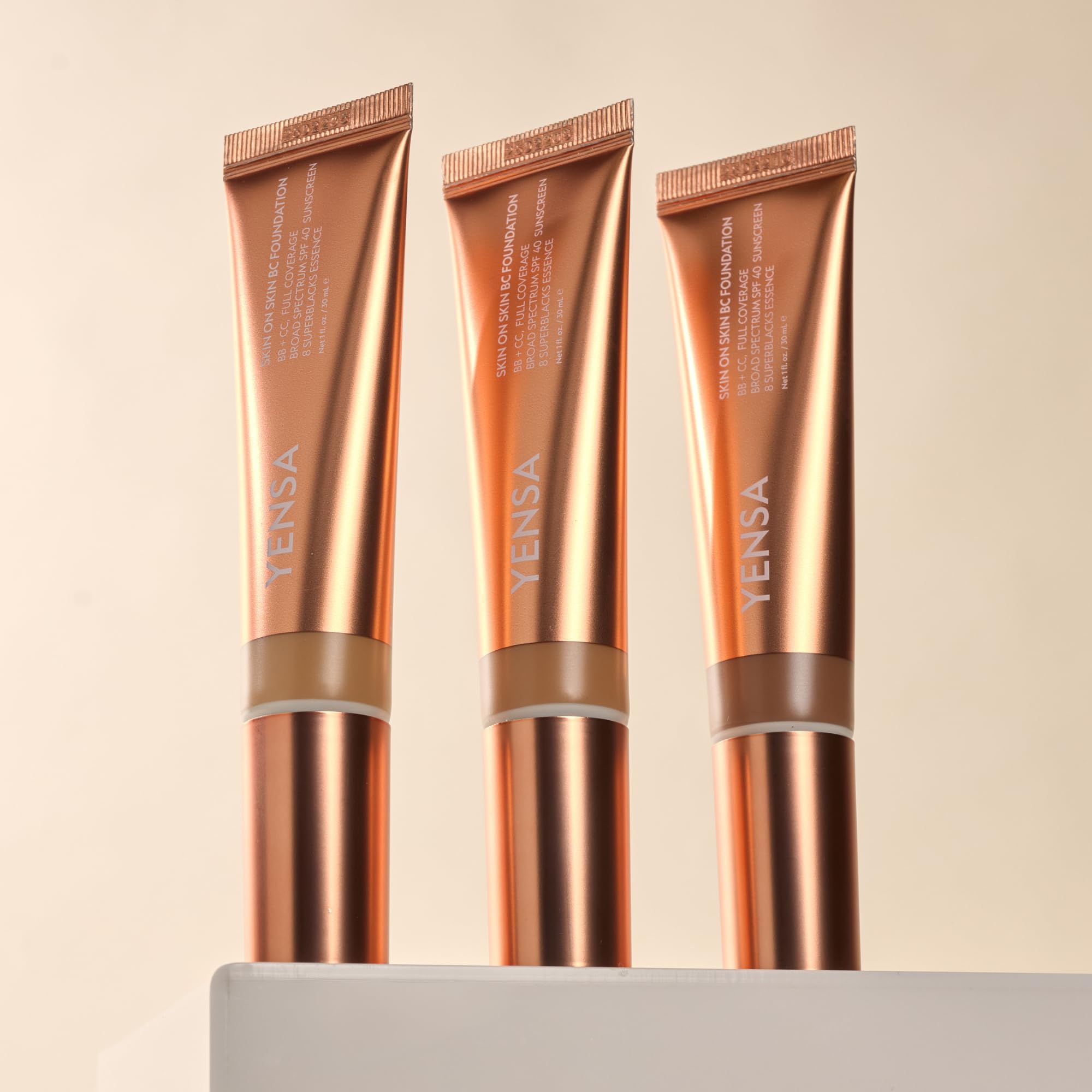 YENSA Skin on Skin BC Foundation MakeUp — Buildable Full Coverage with SPF 40 (Deep Warm)