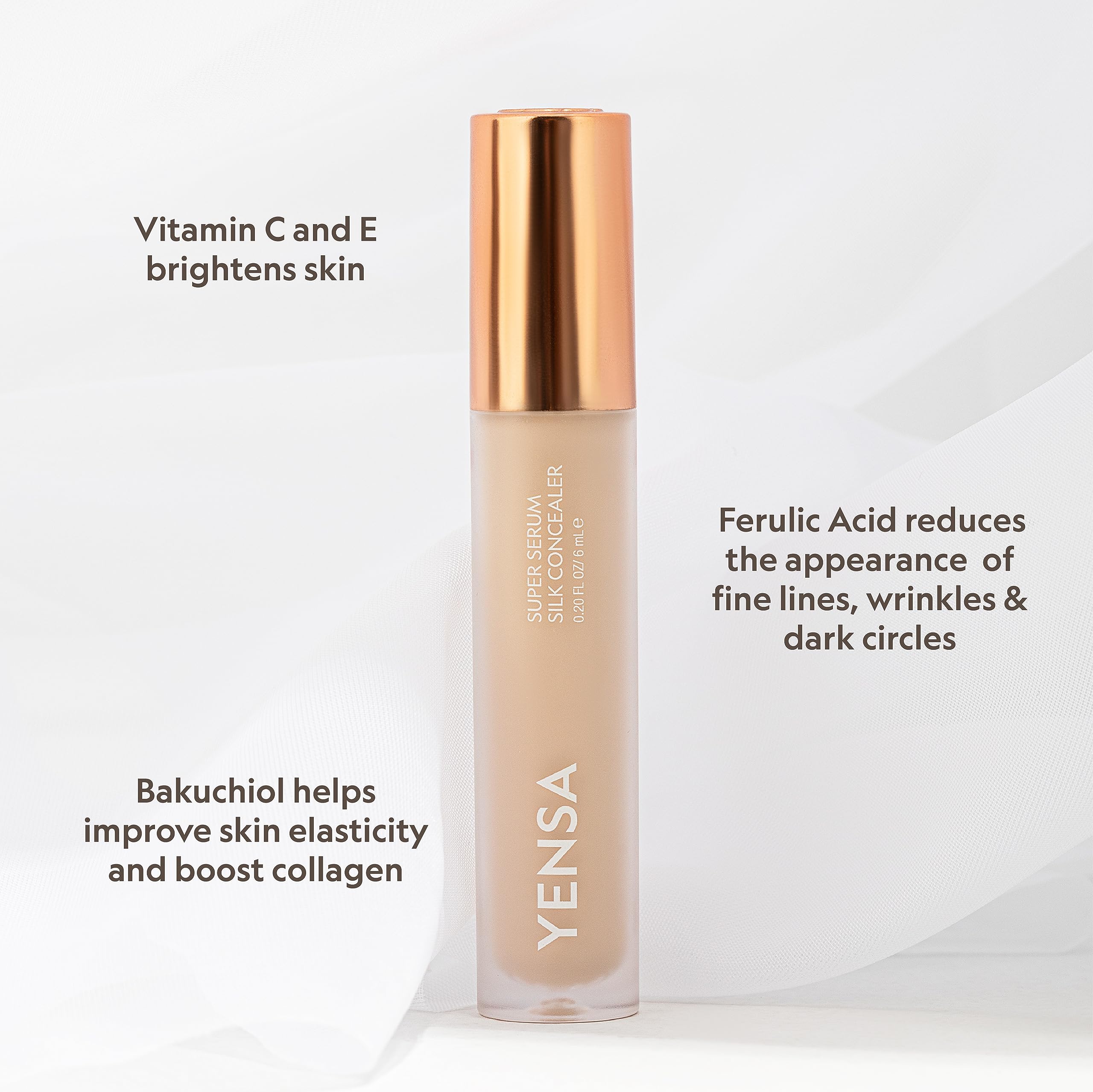 YENSA Super Serum Silk Concealer – Full Coverage Undereye + Peptide Serum, Light 2 (0.2 Fl oz)