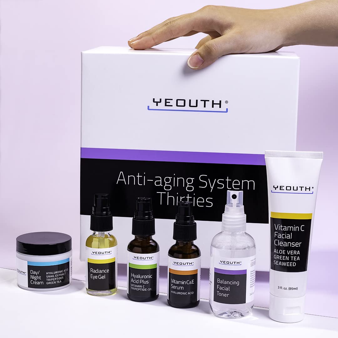 YEOUTH 6-Piece Skincare Kit: Vitamin C Cleanser, Toner, Serums, Eye Gel & Cream for Women & Men