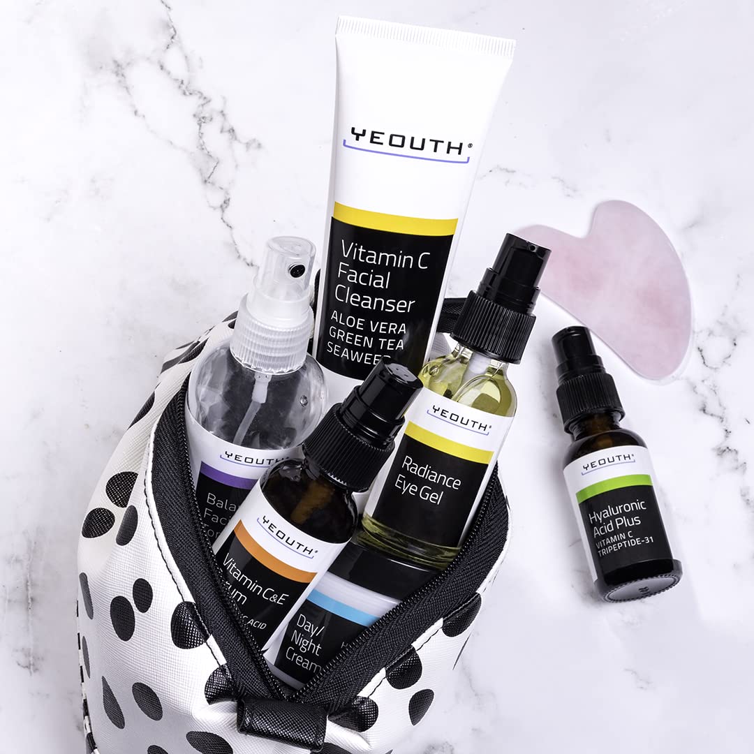 YEOUTH 6-Piece Skincare Kit: Vitamin C Cleanser, Toner, Serums, Eye Gel & Cream for Women & Men