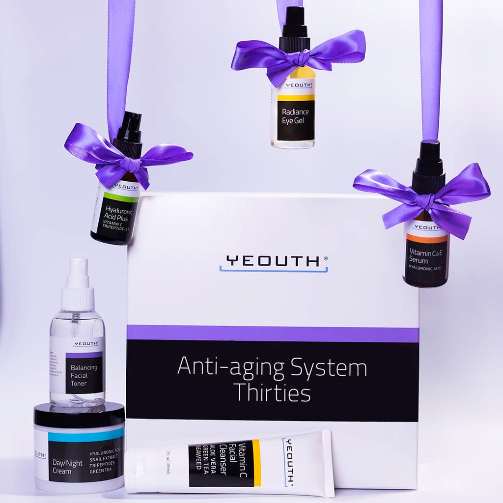 YEOUTH 6-Piece Skincare Kit: Vitamin C Cleanser, Toner, Serums, Eye Gel & Cream for Women & Men