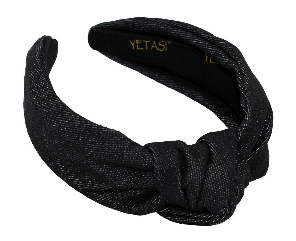 YETASI Black Denim Top Knot Headband for Women – Chic, Comfortable Denim Hair Accessory
