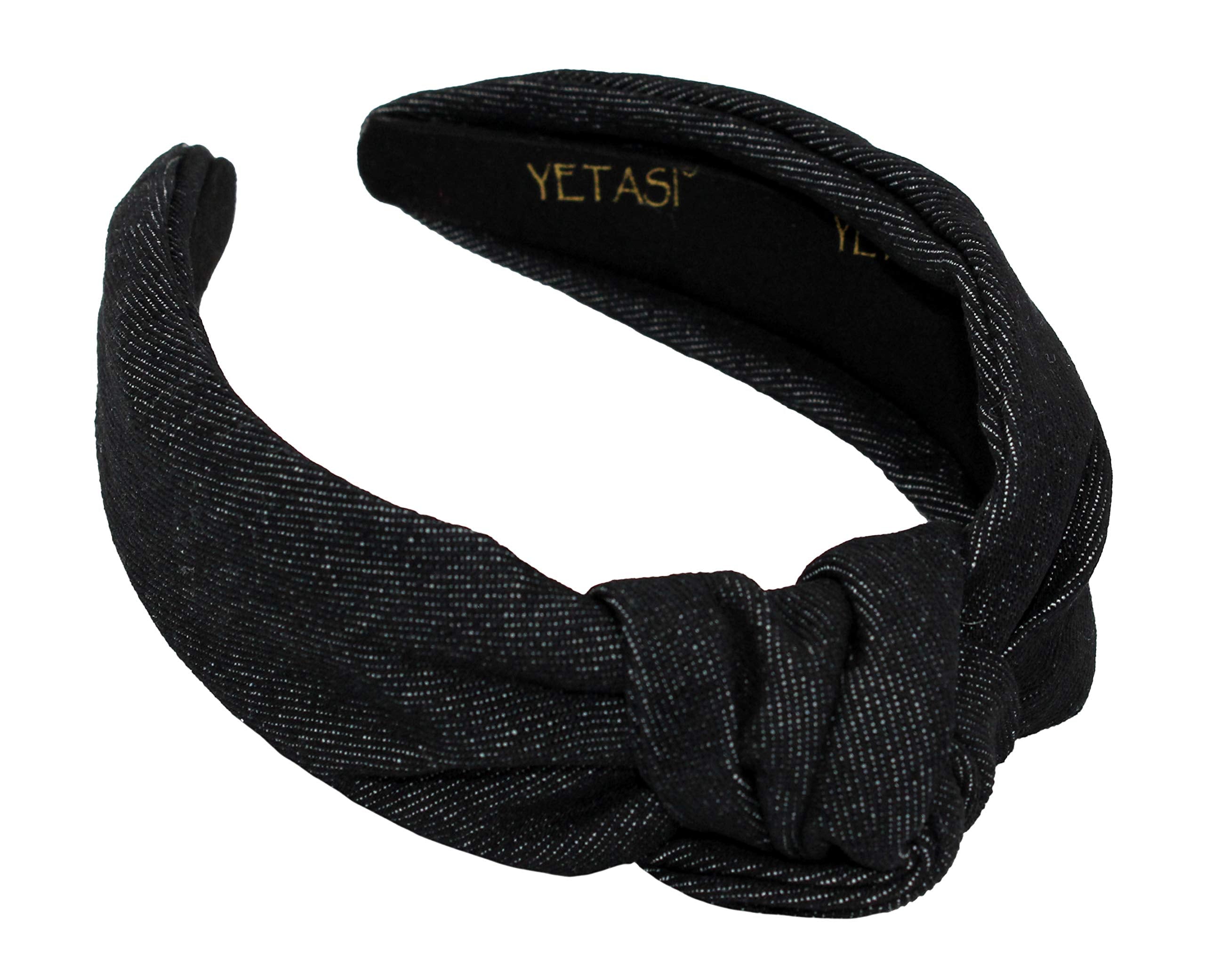 YETASI Black Denim Top Knot Headband for Women – Chic, Comfortable Denim Hair Accessory
