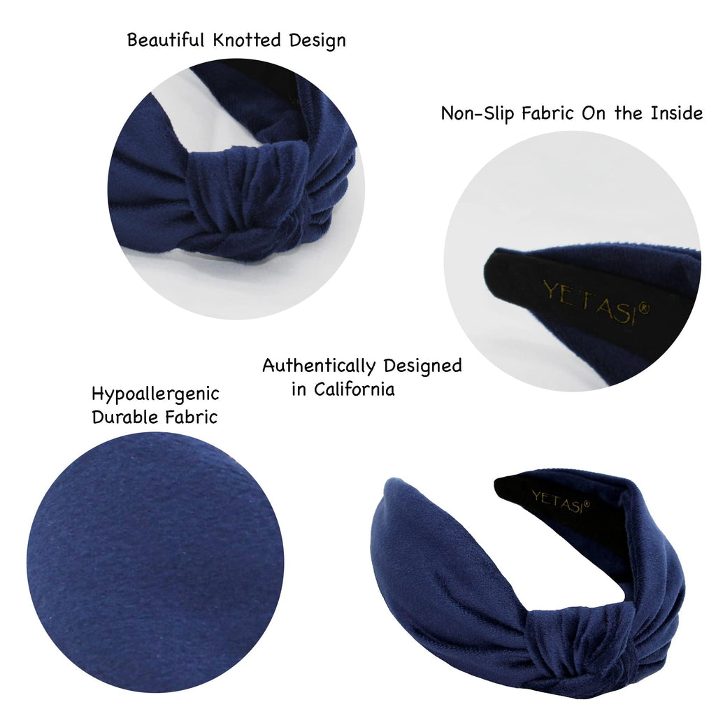 YETASI Navy Blue Velvet Knotted Headband for Women | Trendy One-Size Hair Accessory