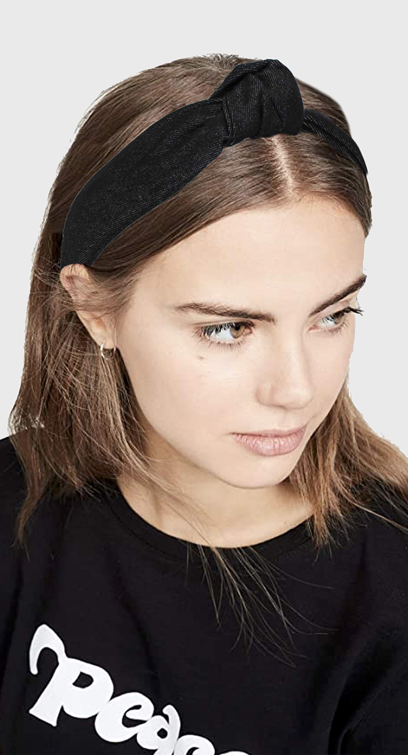 YETASI Black Denim Top Knot Headband for Women – Chic, Comfortable Denim Hair Accessory