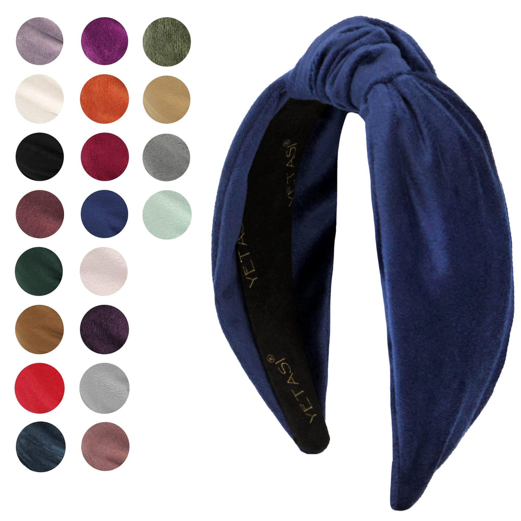 YETASI Navy Blue Velvet Knotted Headband for Women | Trendy One-Size Hair Accessory