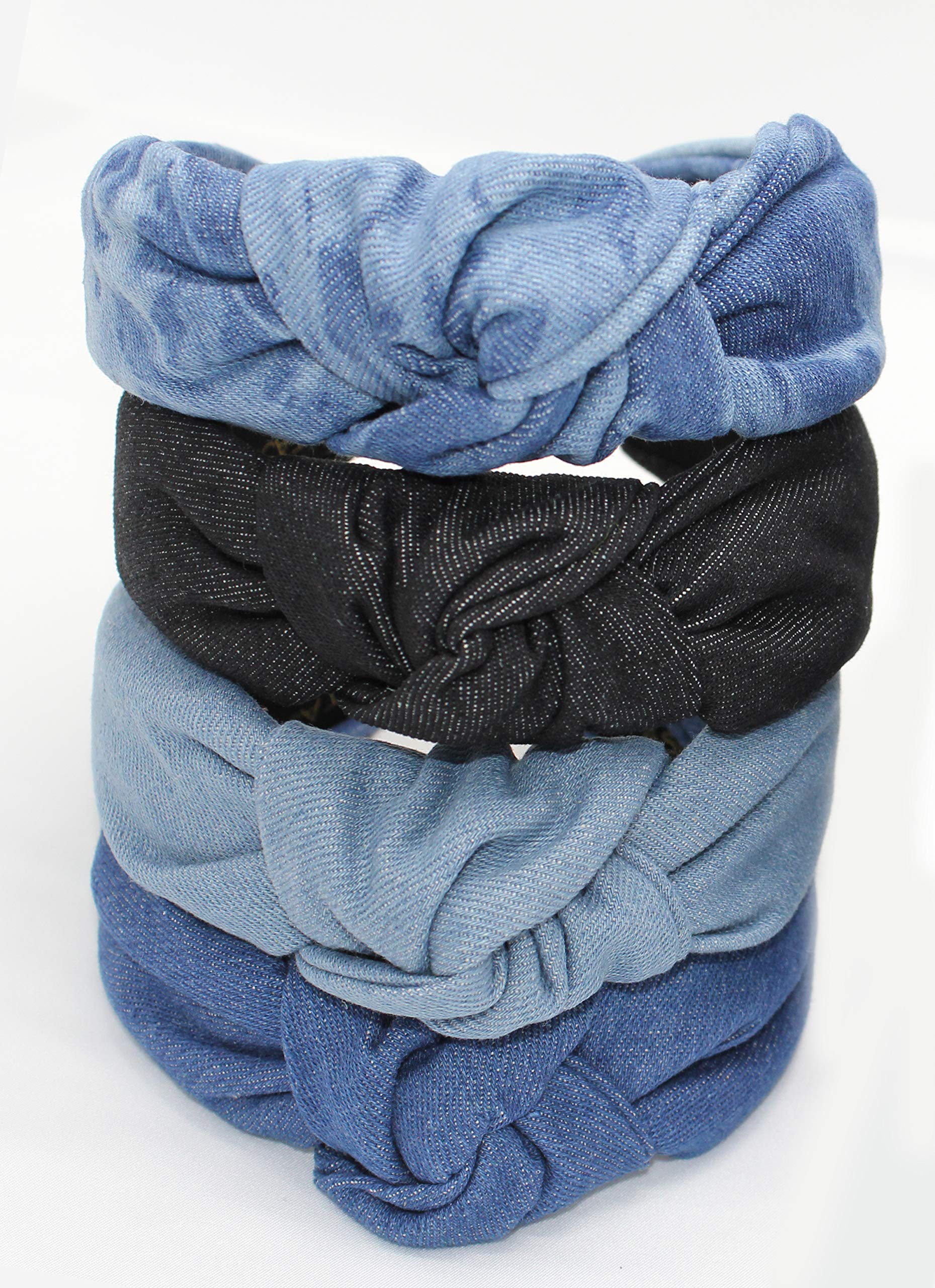 YETASI Black Denim Top Knot Headband for Women – Chic, Comfortable Denim Hair Accessory
