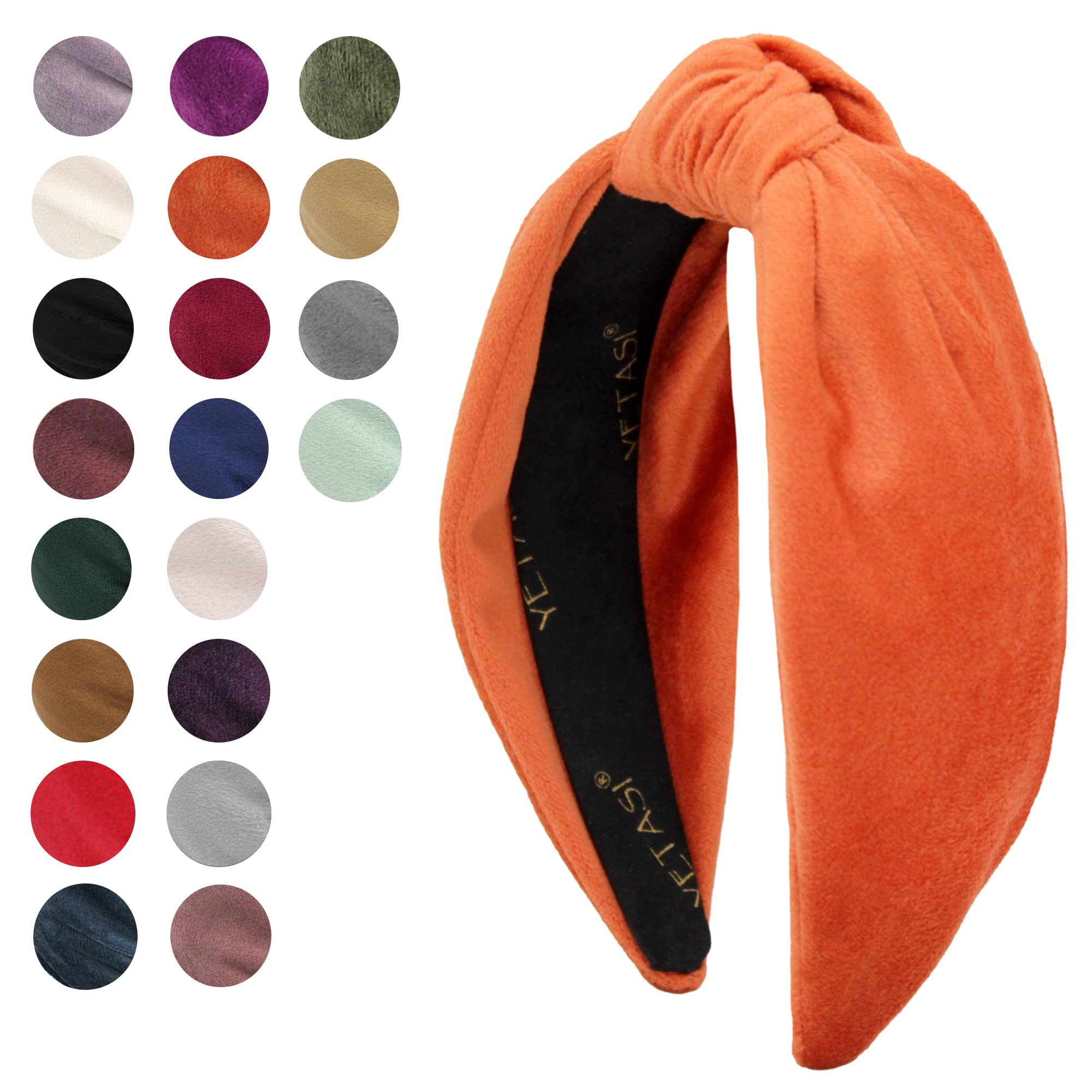 YETASI Thanksgiving Orange Velvet Knotted Headband – Trendy Fall Hair Accessory