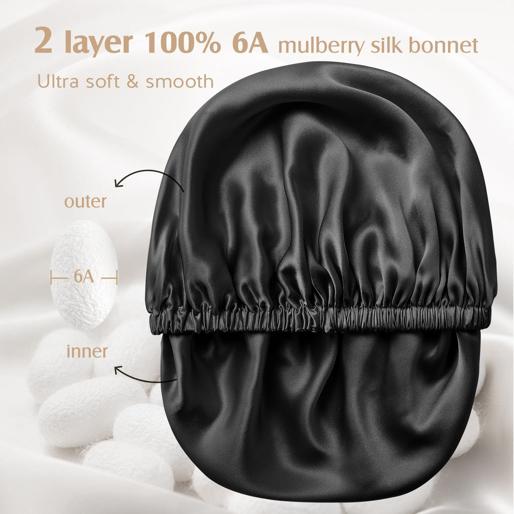 YFONG Double Layered 22 Momme Mulberry Silk Bonnet for Women – Adjustable Sleep Cap Keeps Hairstyle & Reduces Frizz