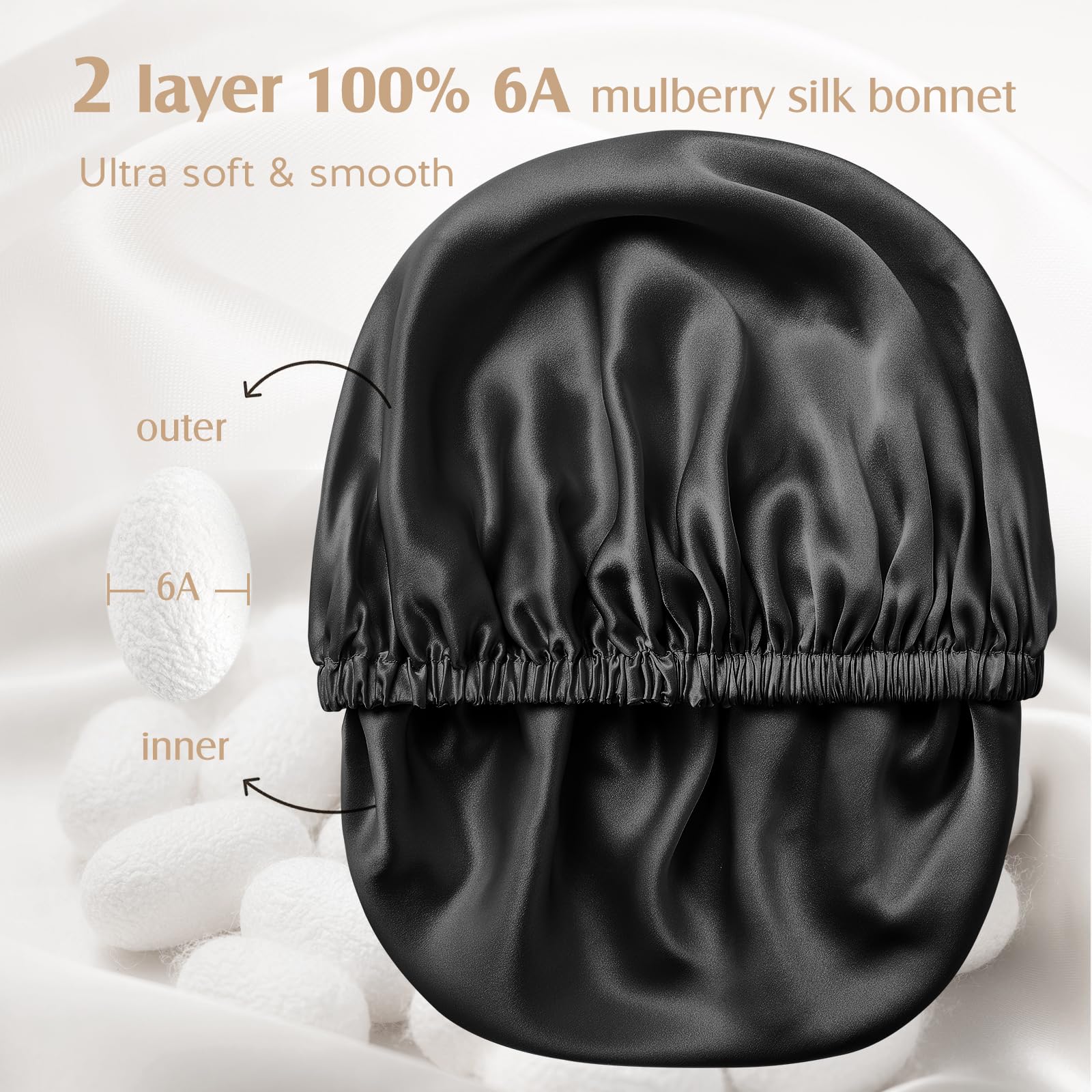 YFONG Double Layered 22 Momme Mulberry Silk Bonnet for Women – Adjustable Sleep Cap Keeps Hairstyle & Reduces Frizz