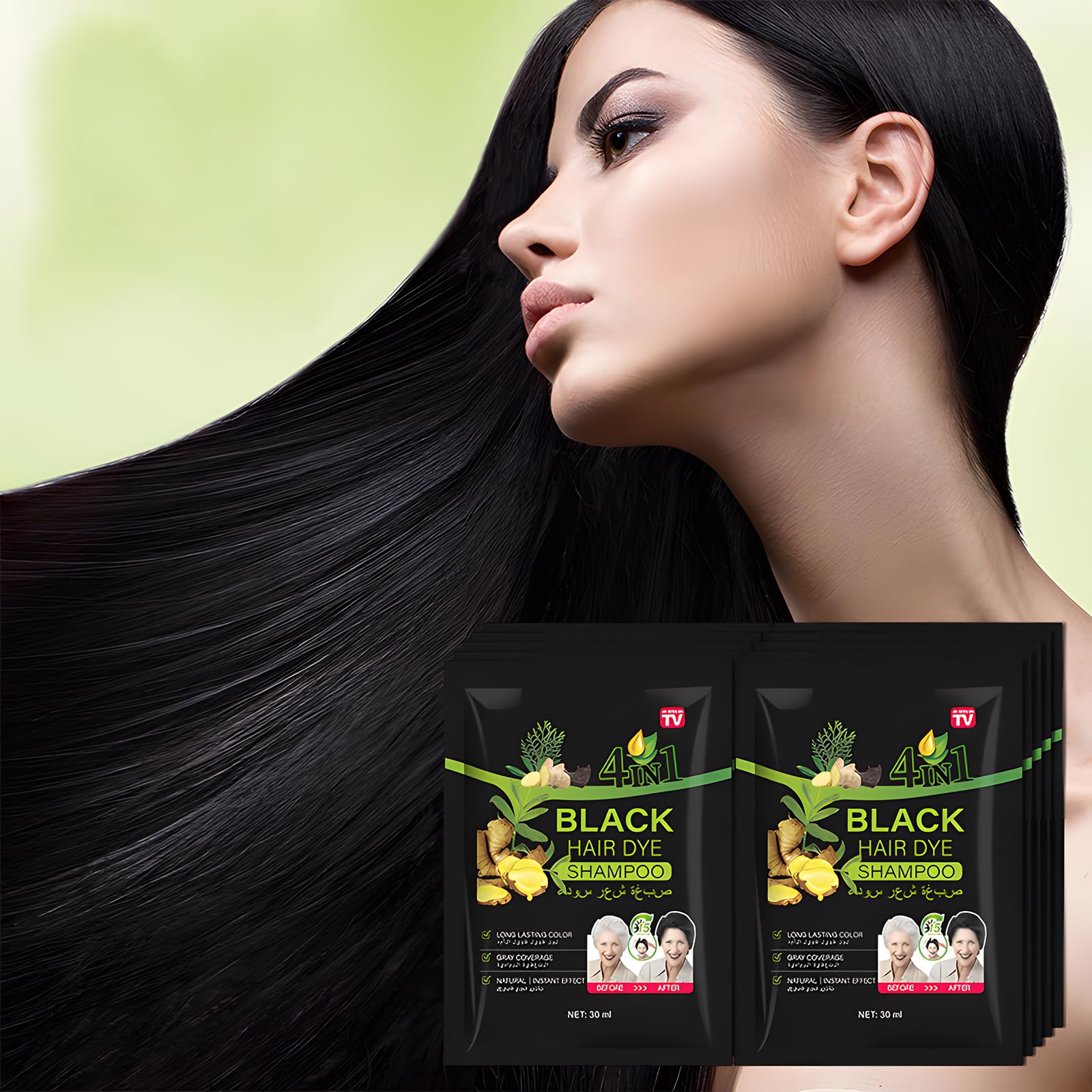 Yiciani Upgraded 10 PCS Black Hair Dye Shampoo – 4-in-1 Natural Plant Formula for Men & Women