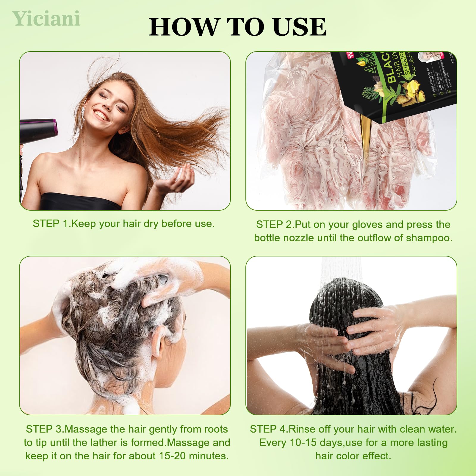 Yiciani Upgraded 10 PCS Black Hair Dye Shampoo – 4-in-1 Natural Plant Formula for Men & Women